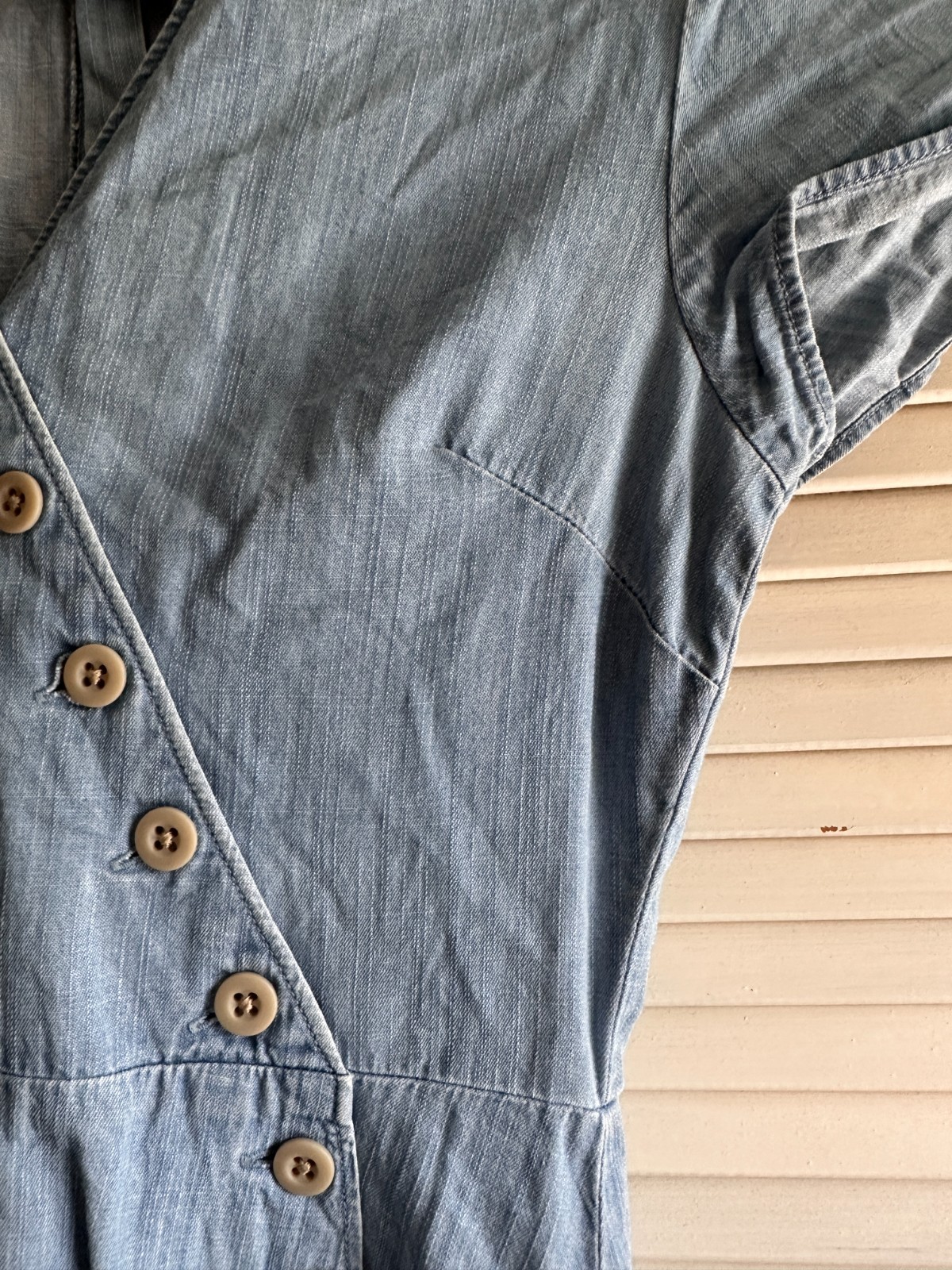Madewell Chambray Cotton Buttoned Down Wrap Dress, XS Petite