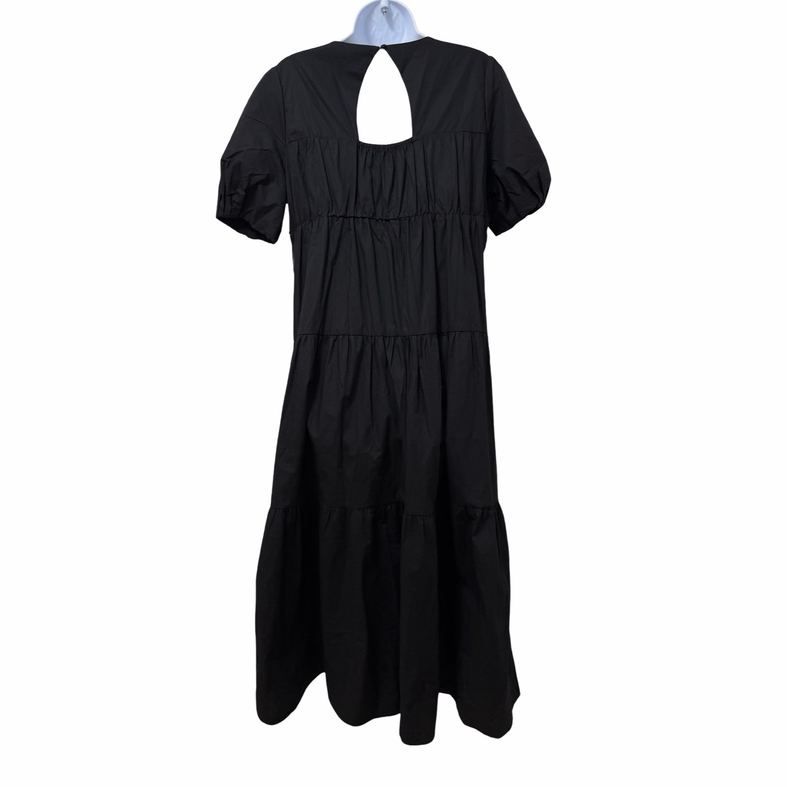 Mod Ref Womens Drea Puff Sleeve Tiered Poplin Maxi Dress Size XL Black Event NWT