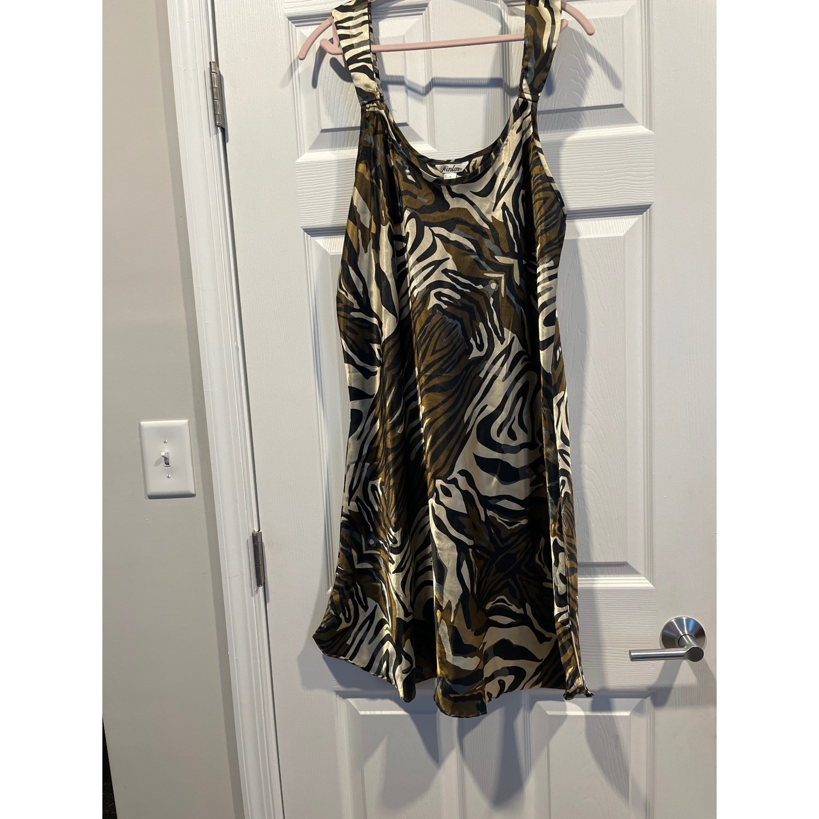 Winlar Zebra Animal Print Satin Slip Dress Brown Tan Black Sleeveless 1X