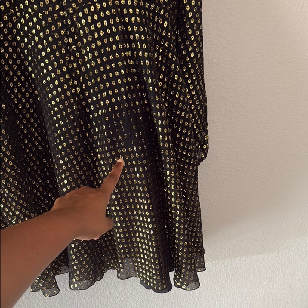 RED Valentino Black and Gold Bishop Sleeve cocktail dress pussybow