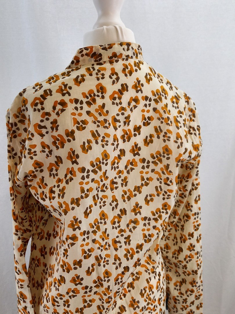 Lisa Corti Maxi Dress Size S Kaftan Animal Print Cotton Button Neck