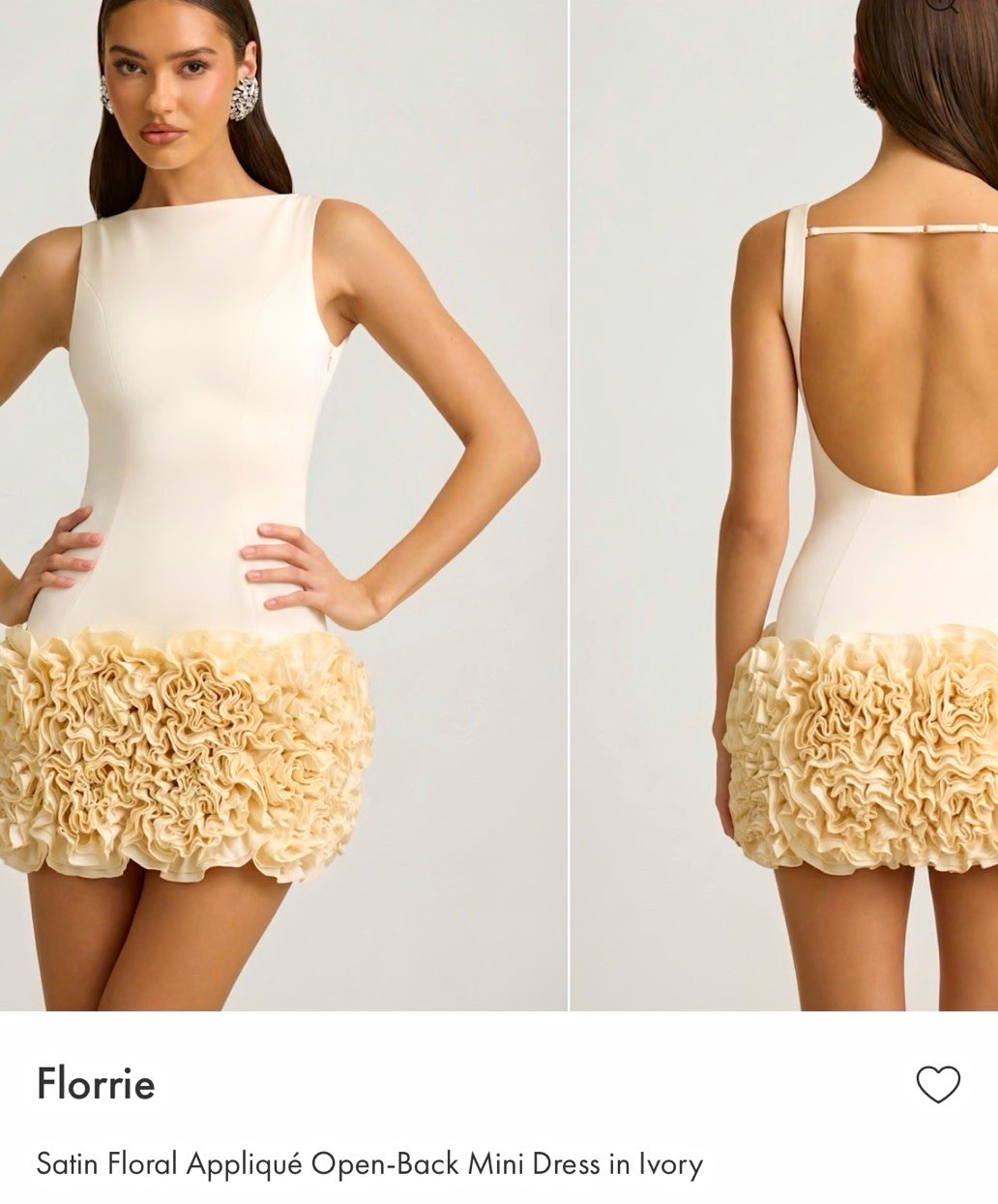 Oh Polly Satin Floral Appliqué Open-Back Mini Dress in Ivory (NEVER WORN)