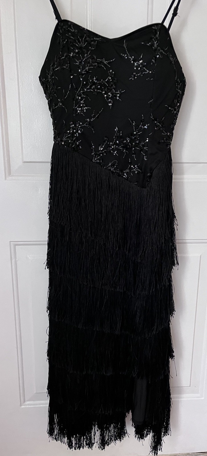 Flapper Style Dress Womens S Black Beaded Sequin Fringe 20s Gatsby Whimsy Goth