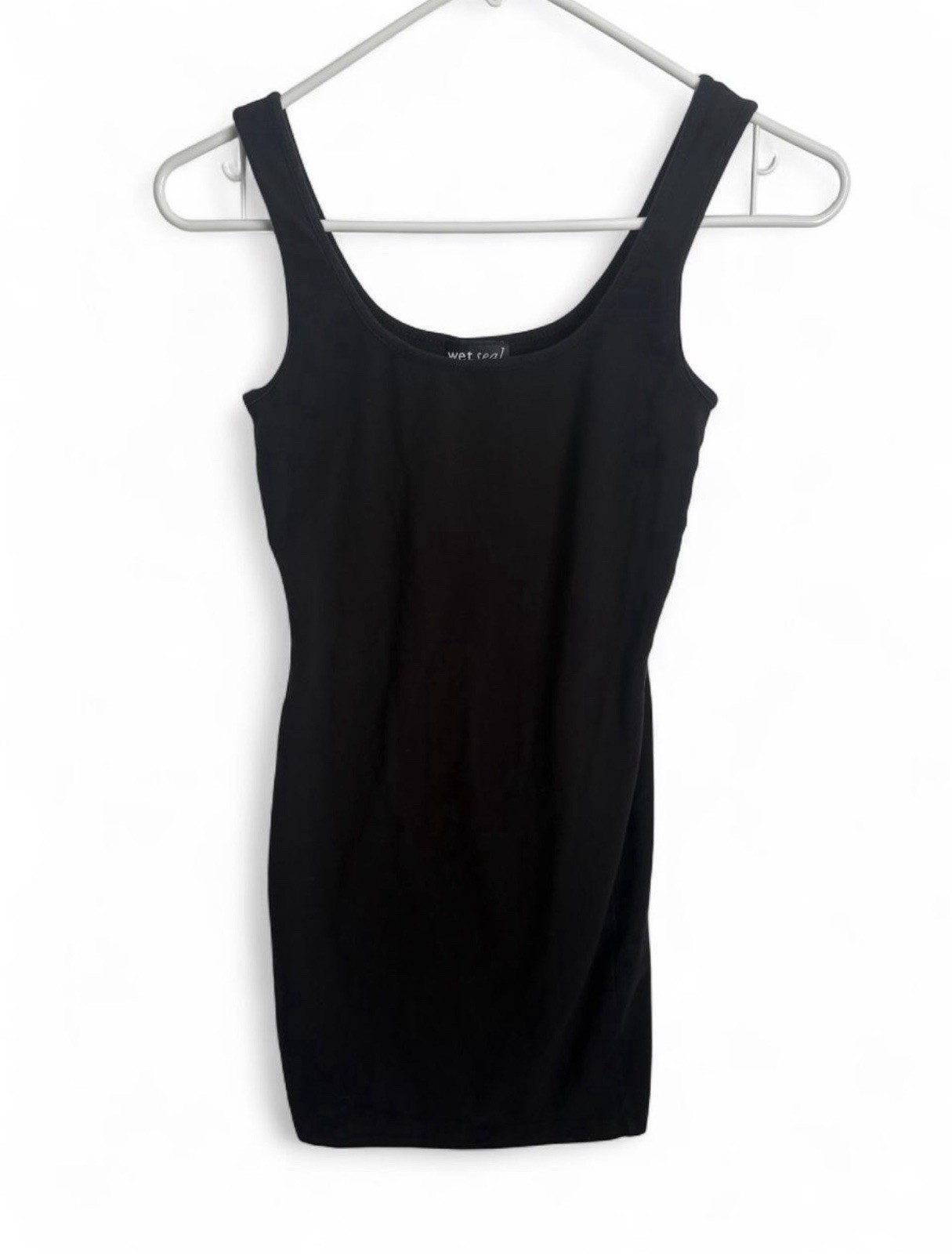 Wet Seal Black Tank Top Dress Women’s Small Y2K 90s Bodycon Stretch Basic LBD