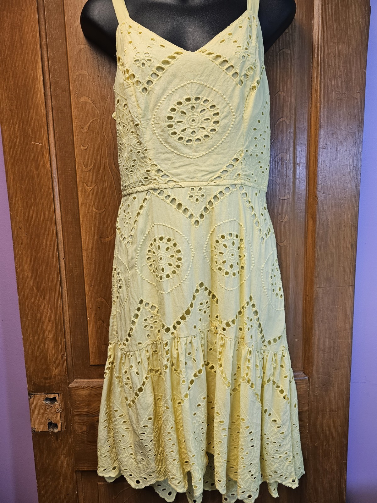 Japna Sundress Boho Peasant Eyelet Lace Yellow Fairy Coastal Coquette Women’s M