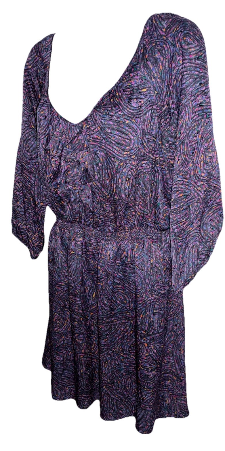 Shoshanna Silk Ruffle Bodice Short Dress Size 8 Colorful Black Print