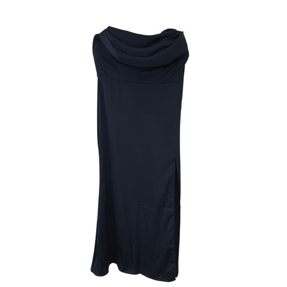Azazie Strapless Navy Blue Column Gown with High Side Slit
