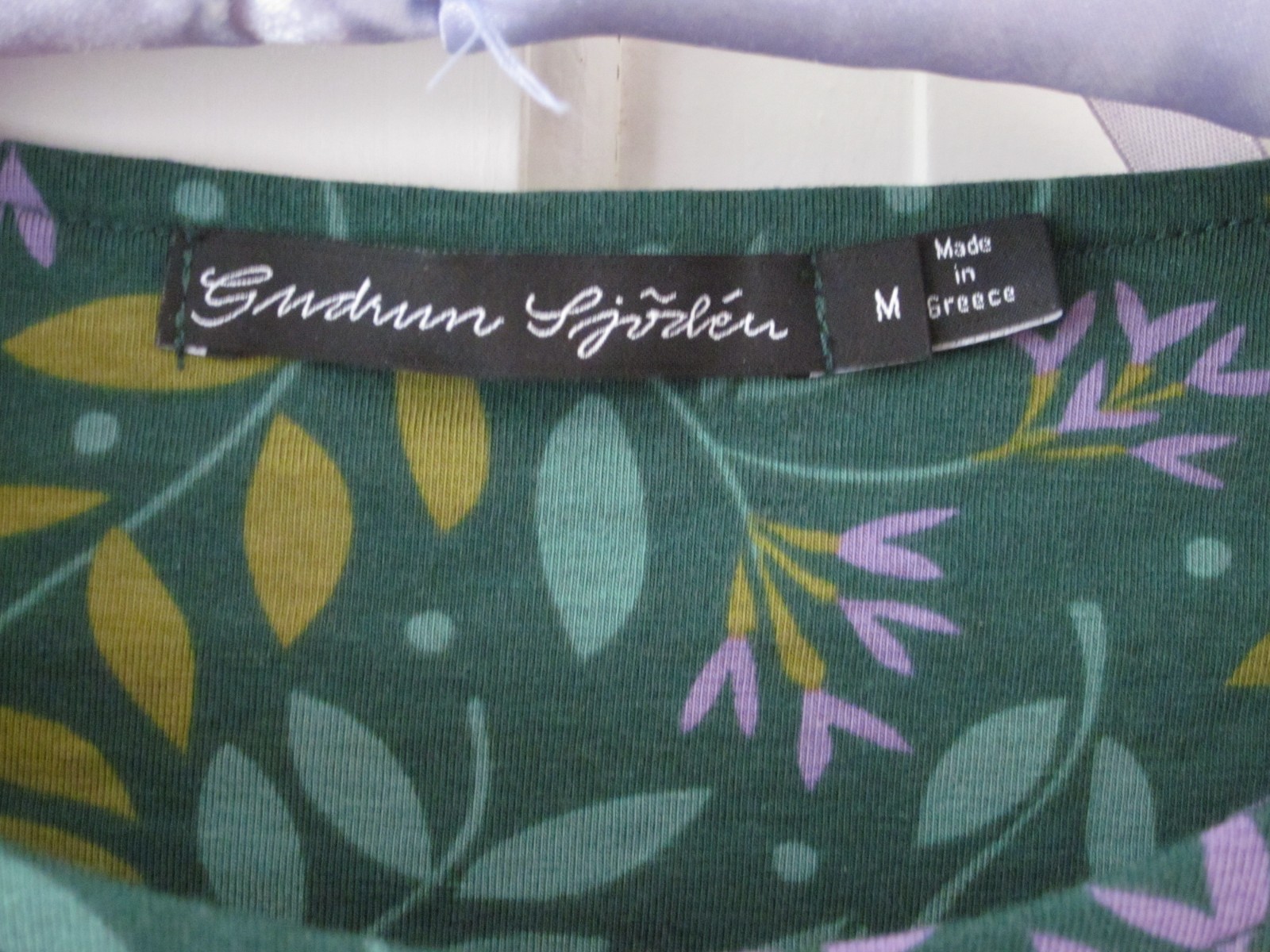 Gudrun Sjoden Leaf Tunic Dress Greens Lavender Organic Cotton Size M Lagenlook