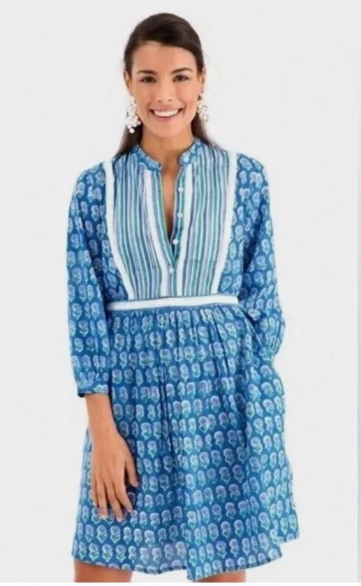 Brand new Pink City Prints Cottagecore Peasant Blue Floral Tunic Dress