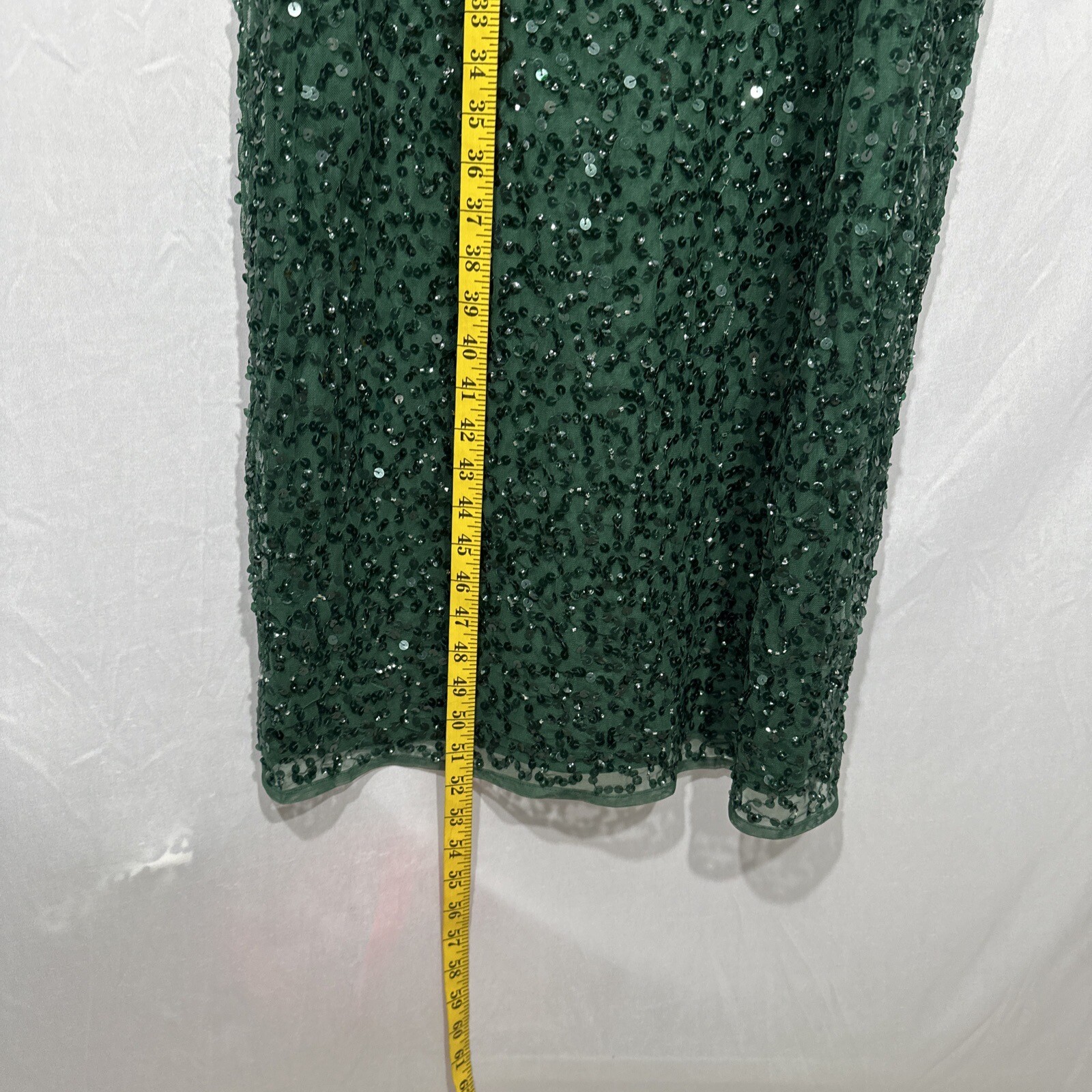 NWT $458 Mac Duggal [ 18 ] Sequined Ruffle Tiered Midi Dress Emerald #G1281