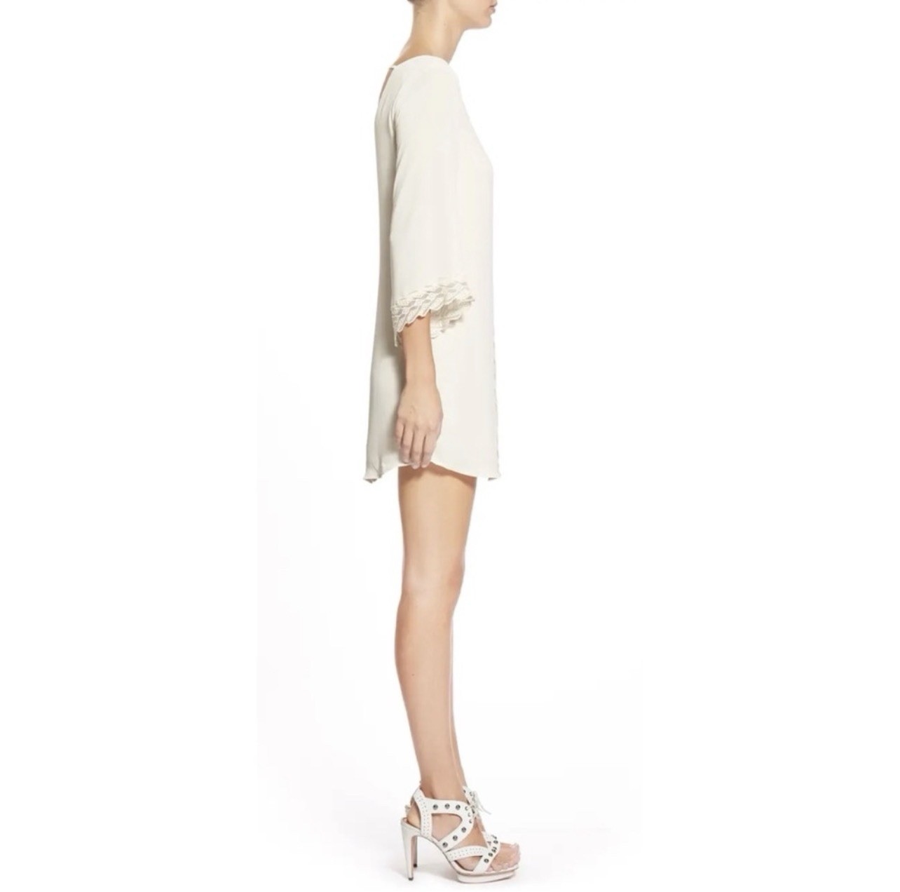NWT ASTR Lace Shift Mini Dress Ivory Medium Boho 3/4 Sleeve Scoopneck
