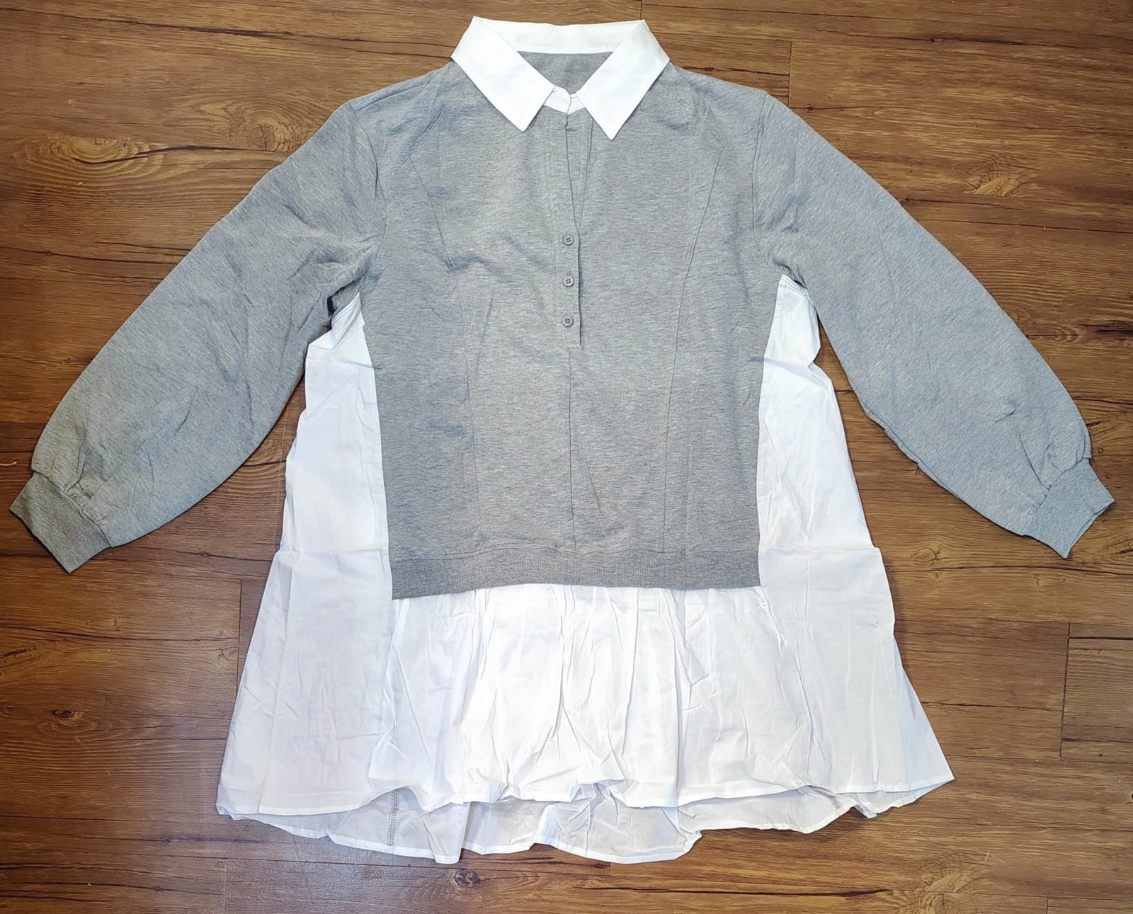 Fisoew Womens Sweatshirt Dresses Short Sleeve V Neck Patchwork Oversized L Gray