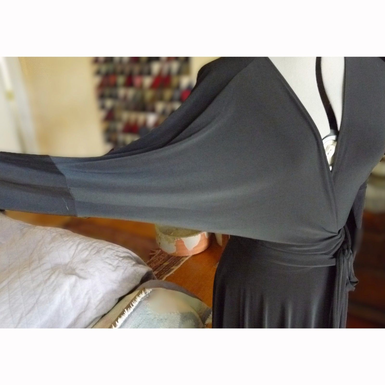 Kamalikulture Black Smooth Fluid Knit True Wrap Midi Dress Full Circle Skirt S