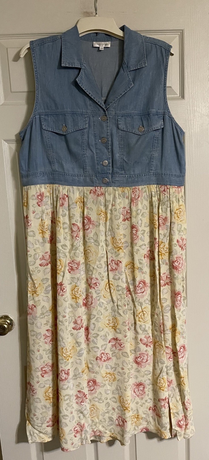 Jones New York Sport Dress Women’s Plus Sz 1X Denim Bodice Floral Skirt