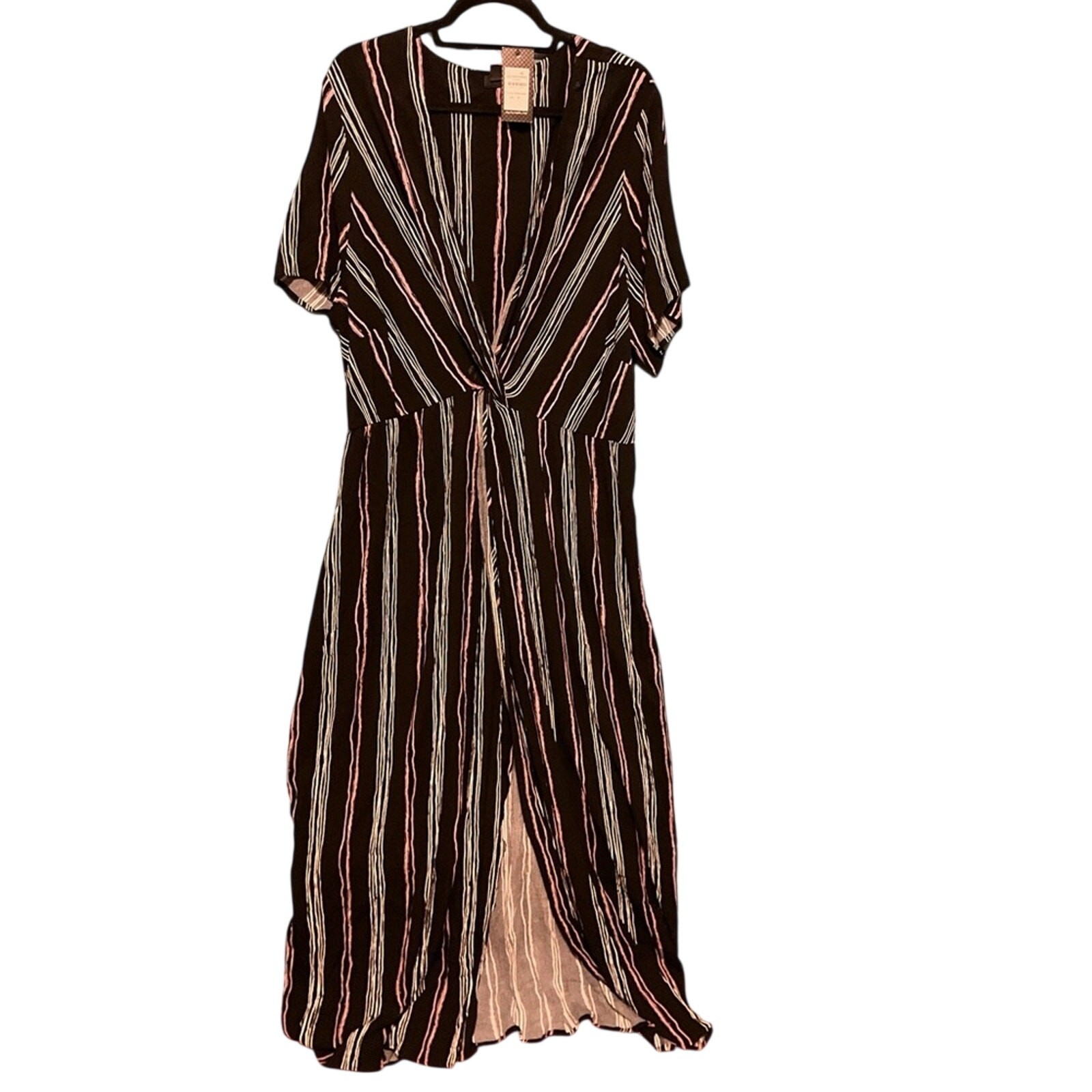 City Chic Maxi Knot Stripe Wrap Dress 18W dark Romance moody beach resort NWT