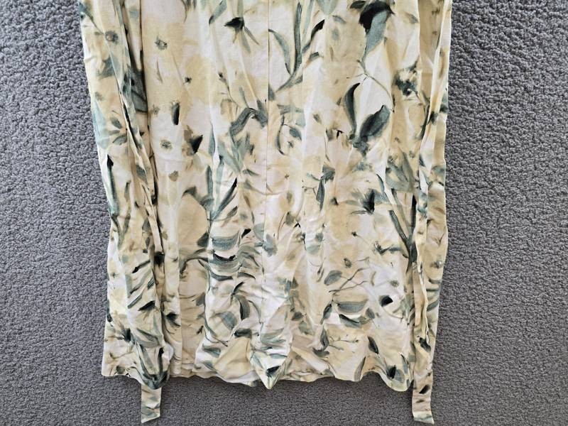 Anne Klein Linen Blend Floral-Print Tie-Waist Dress Women’s 12 White Dove Multi