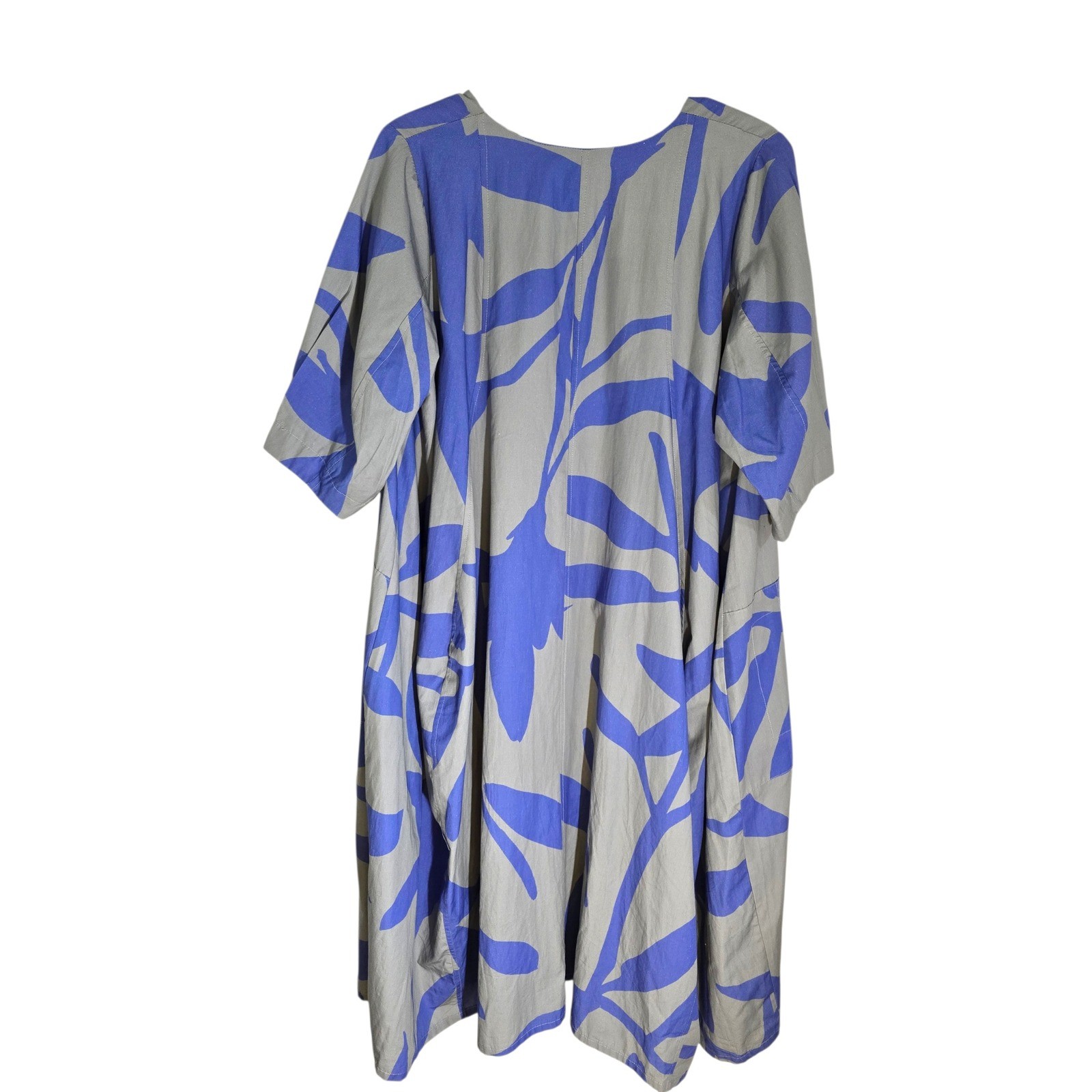 Gershon Bram Grey Blue Abstract Leaf Print Cotton Lagenlook Shift Dress Size M