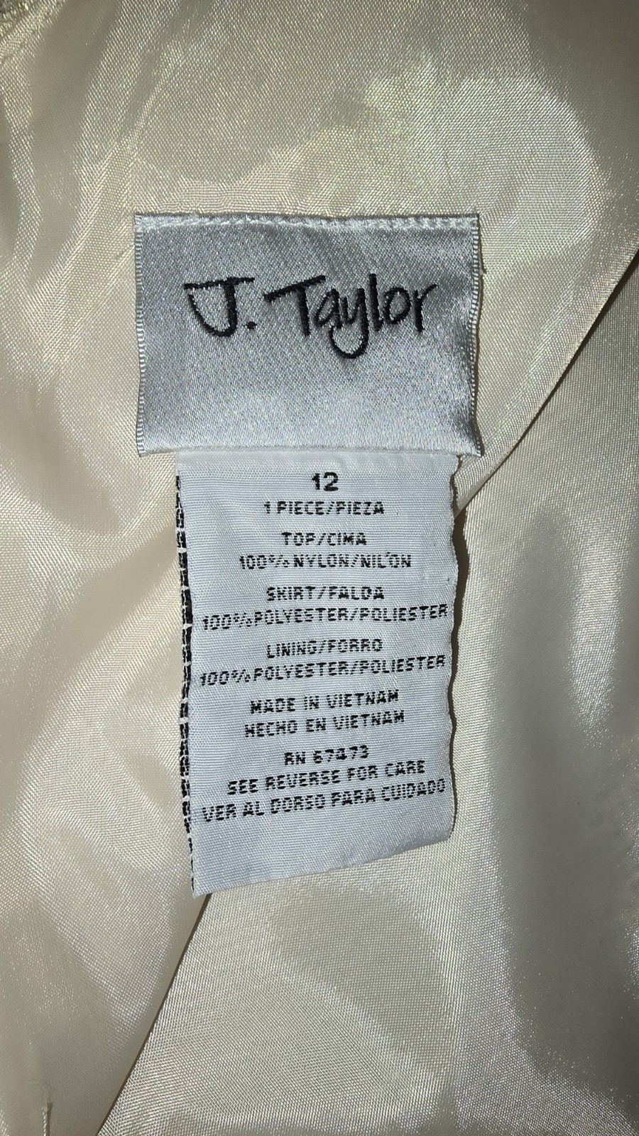 J. Taylor Ivory Sequin Peplum Dress Sleeveless V-Neck Knee Length Lined 12