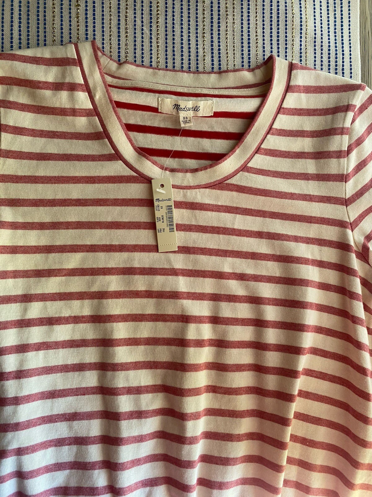 Madewell Mini Dress Muted Red/Cream Striped Retreat T-Shirt Sz XS NWT