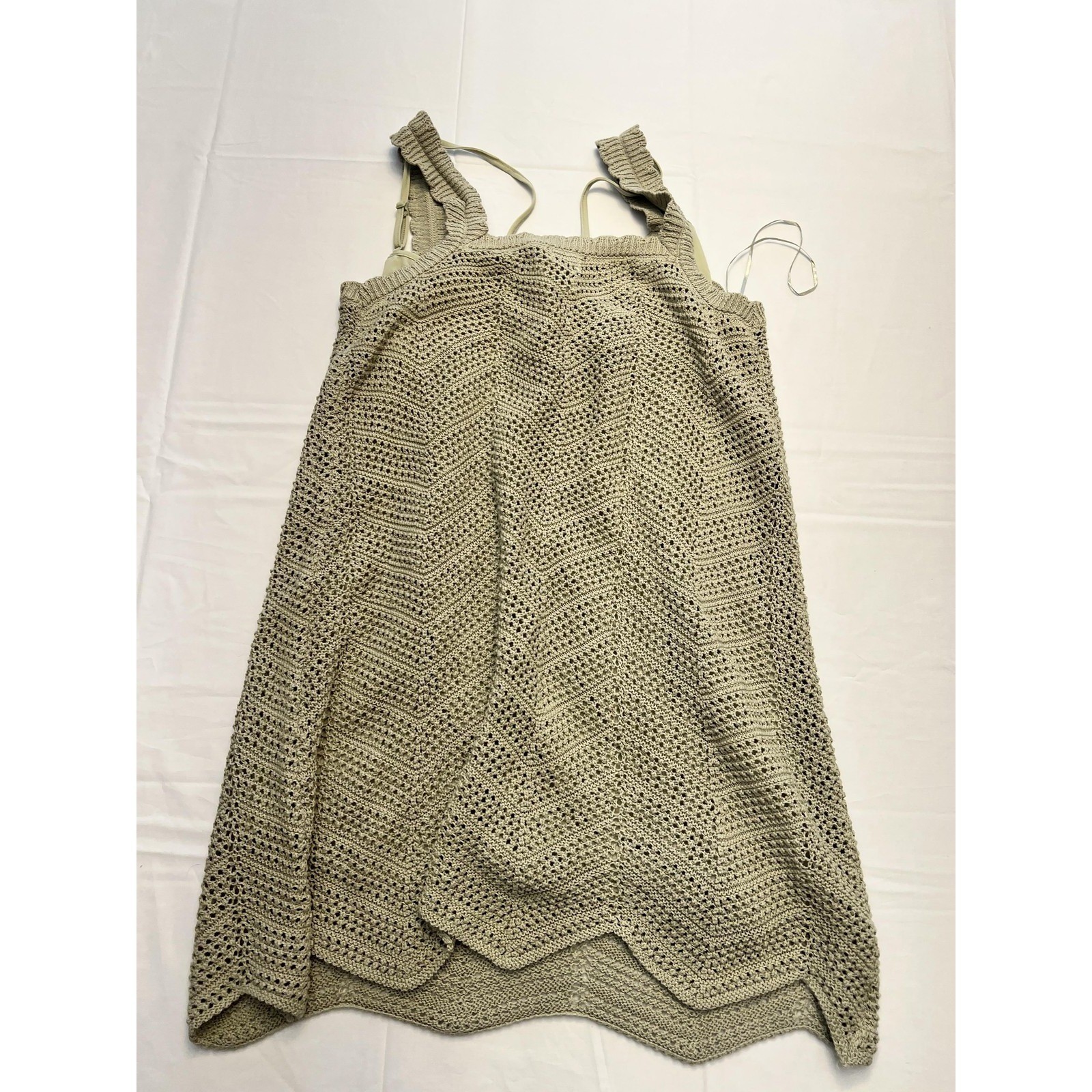 A New Day Knit Dress Womens Medium Light Green Crochet Tank Sleeveless Lined