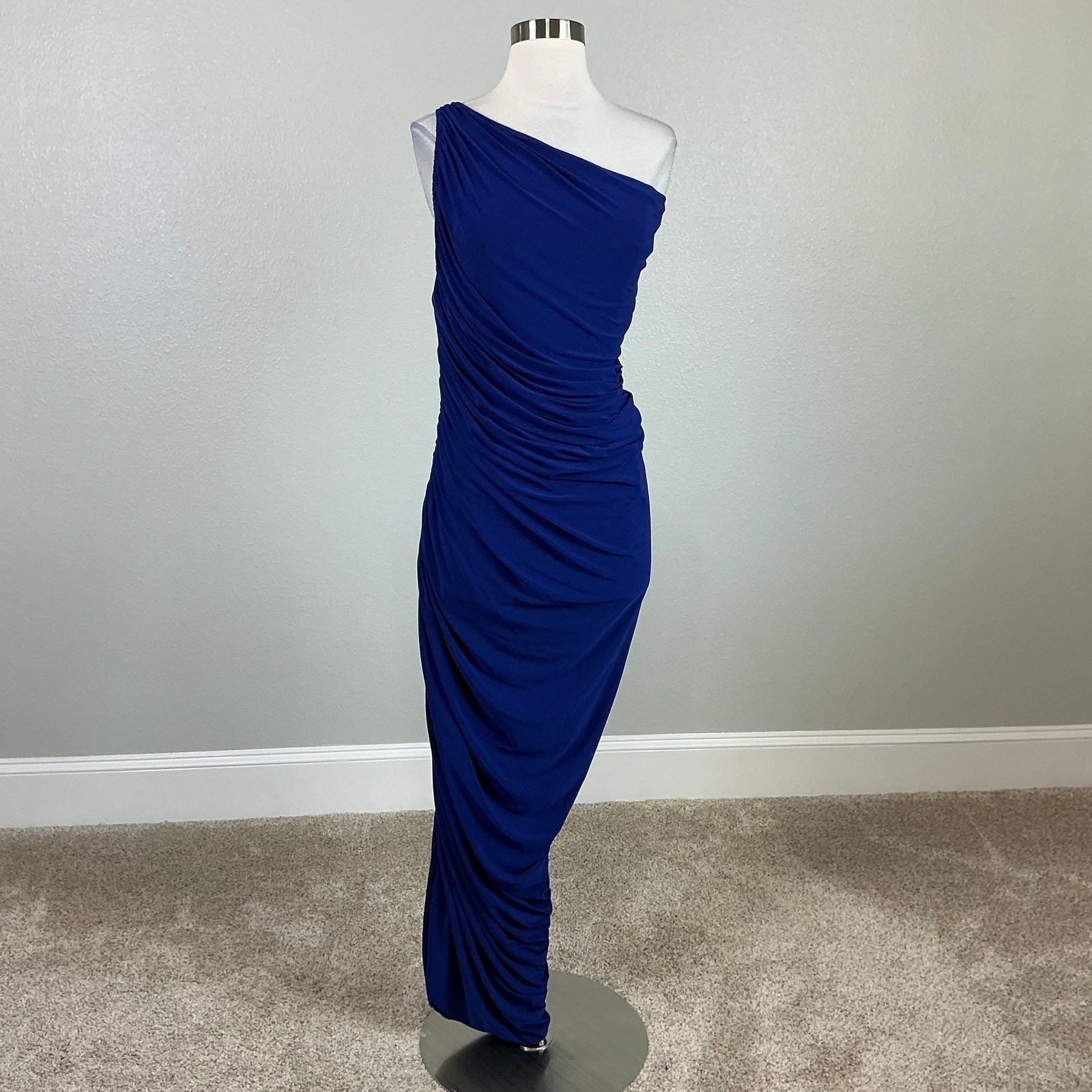 Betsy & Adam Blue Evening Gown One Shoulder Ruched Bodycon Formal Dress Size 6