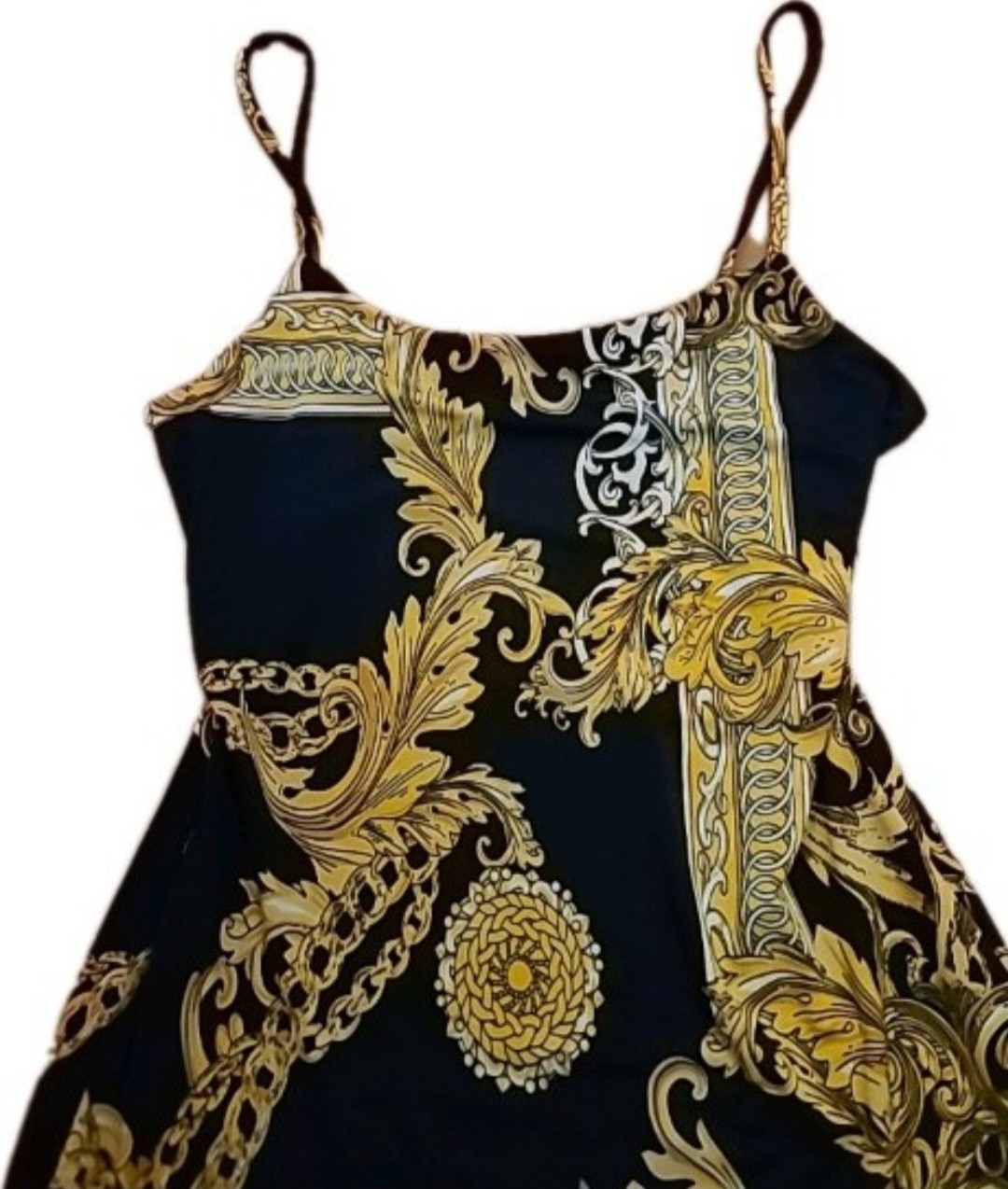 Papaya Sleeveless Blouse Spaghetti Strap Black & Gold Filigree Ornate Chain-link