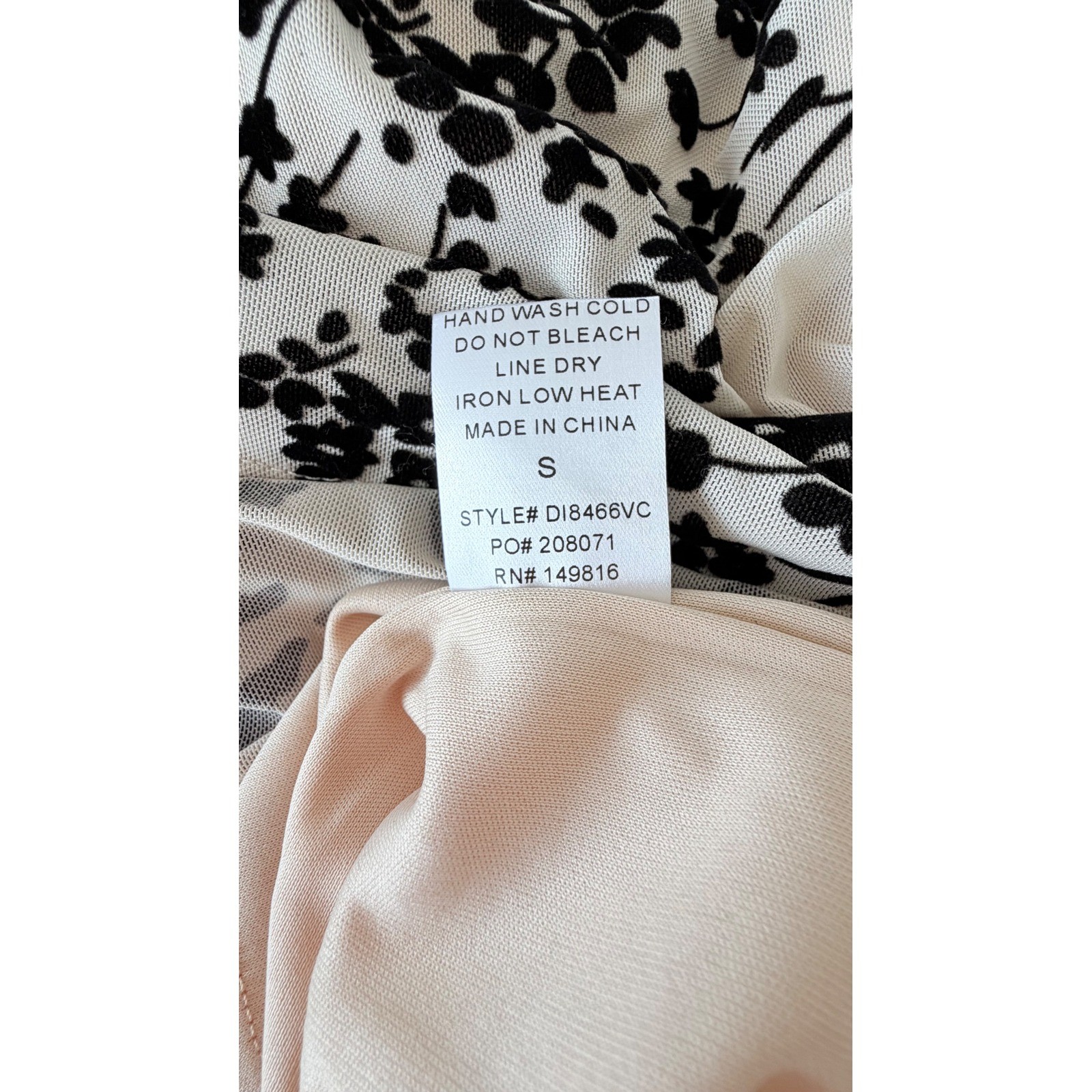 FORE Floral Velvet Mesh Cowl Neck Midi Bodycon Dress Womens Small Cream Black