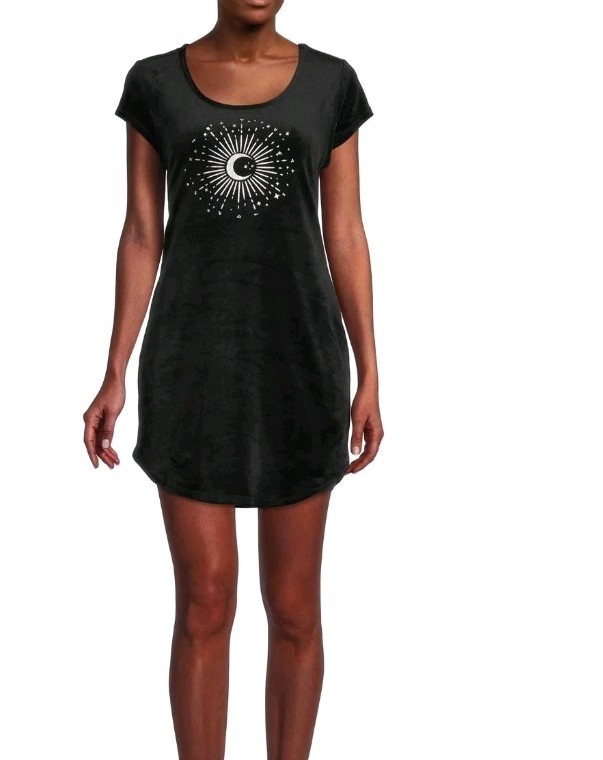 Celestial sun moon and stars Black Velvet Mini Dress Juniors Sz 3-5