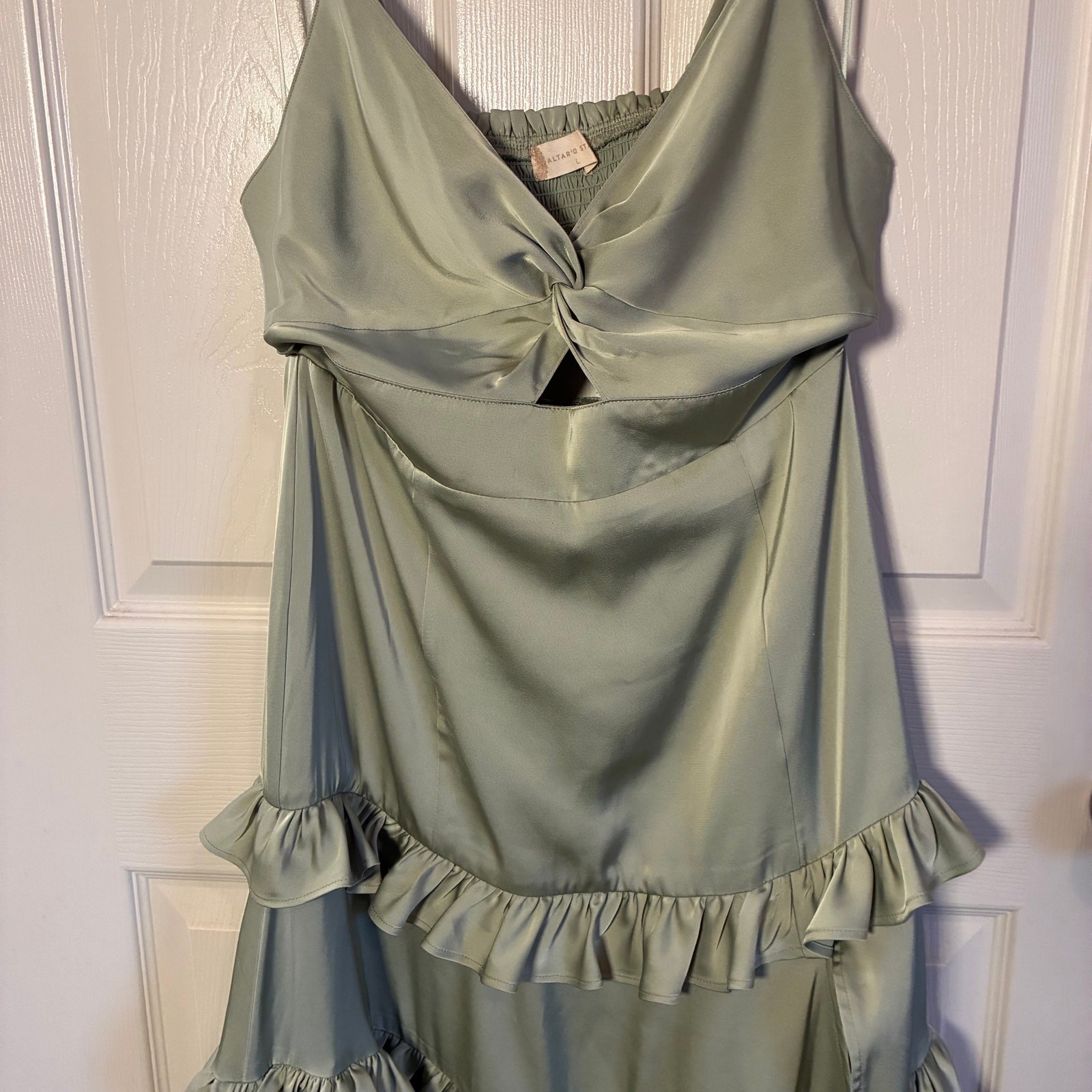 Altar’d State Alana Marie Basil Green Tiered Ruffle Maxi Dress, Size Large