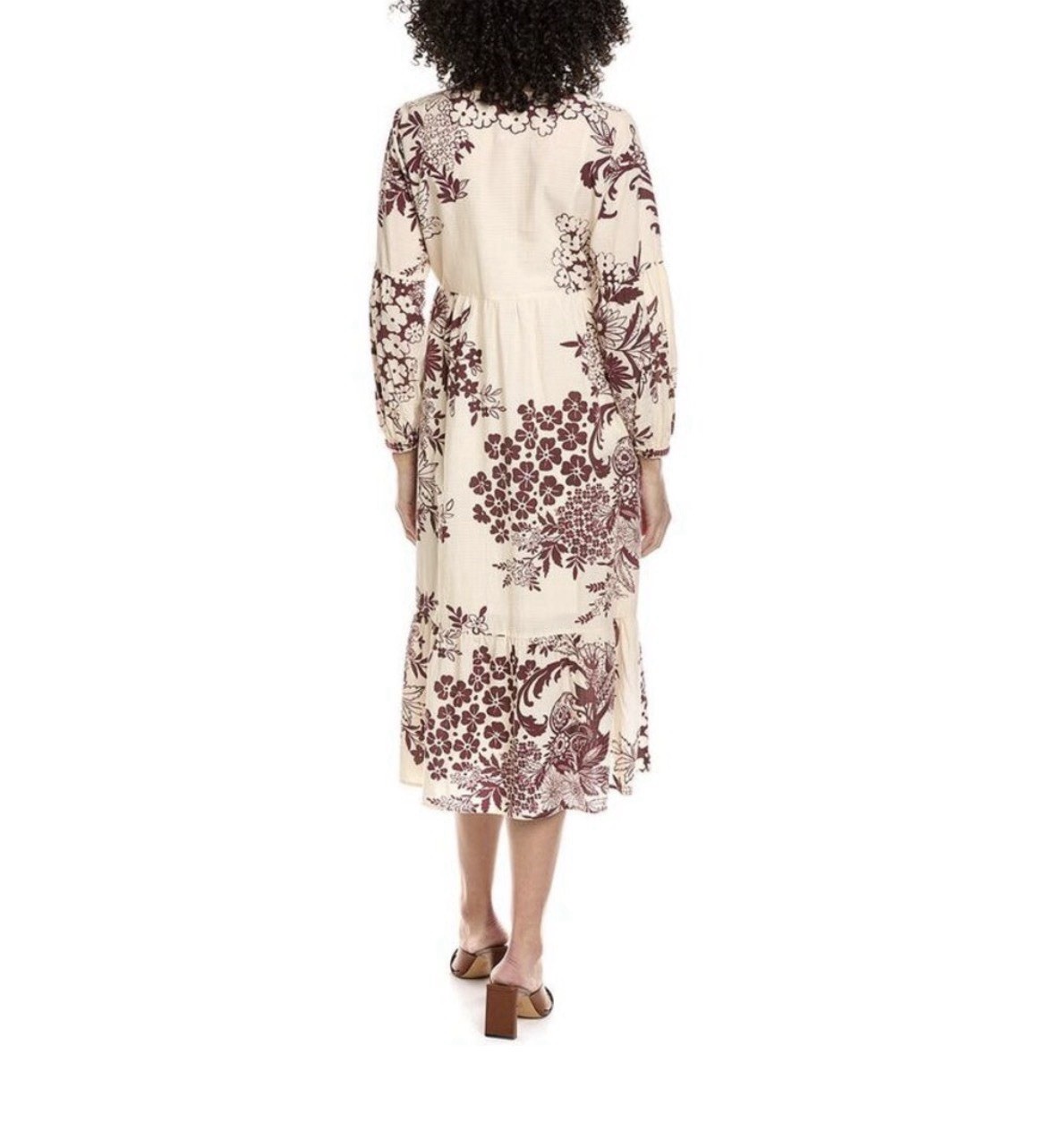 Johnny Was Aquijio Tiered Bishop Sleeve Floral Cotton Blend Midi Dress Size XL