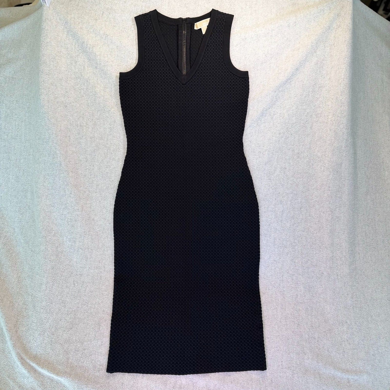 Michael Michael Kors Black Textured Knit Sheath Midi Dress Sleeveless Sz S