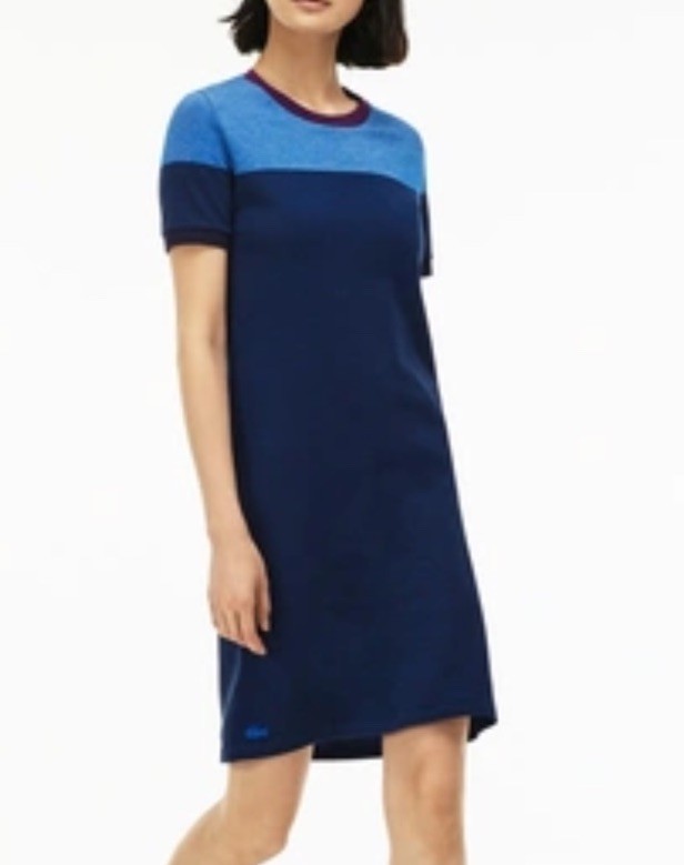 COLOR BLOCK PIQUÉ T-SHIRT DRESS SAPPHIRE BLUE/ABYSSAL Lacoste size 36 small