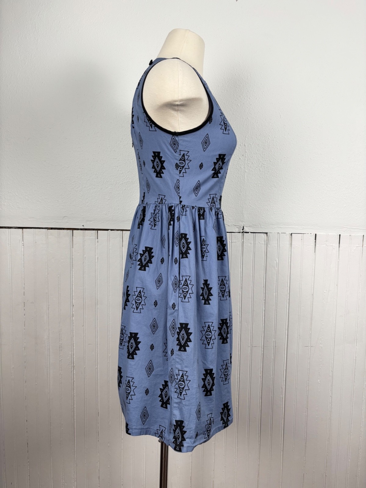 Nooworks Blue Cotton Sleeveless Southwest Aztec Dress Women Size XS