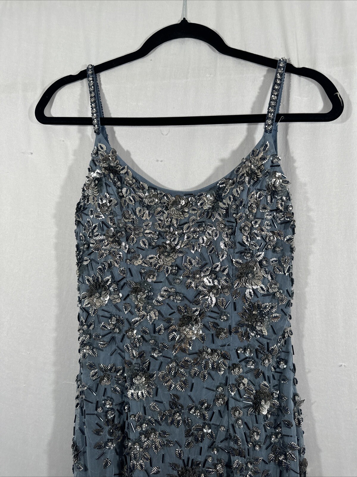 NWT Mac Duggal [ 2 ] 5477 Floral Embellished Scoop Neck Gown in Slate Grey #J744