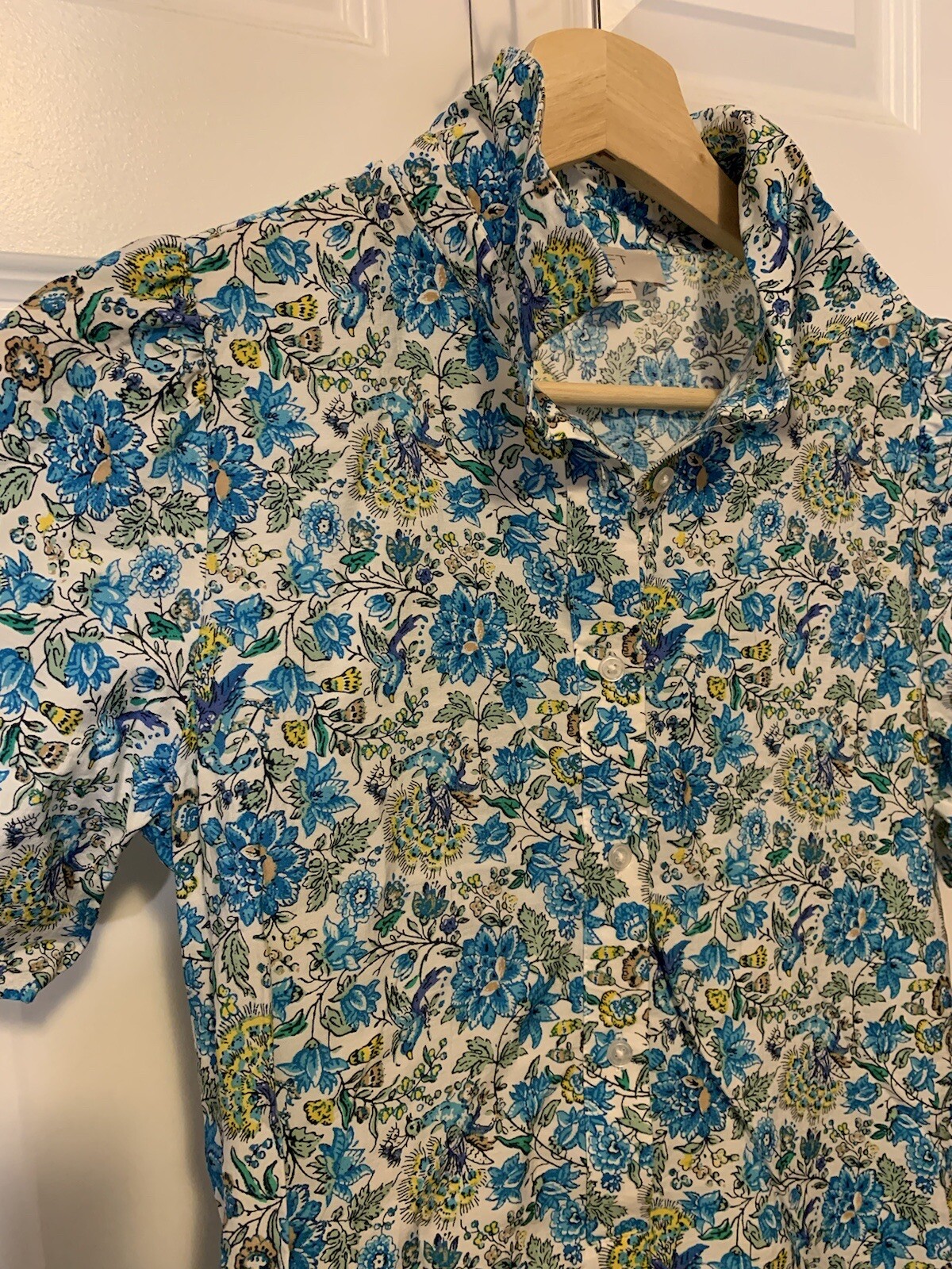 Loft Blue Green Yellow Floral Button Front Dress Sz XSP Petite Belt Dress