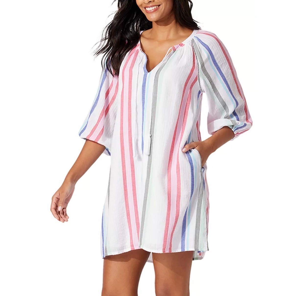 Tommy Bahama Multi-Color Stripe Dobby Tunic Swim Cover-Up