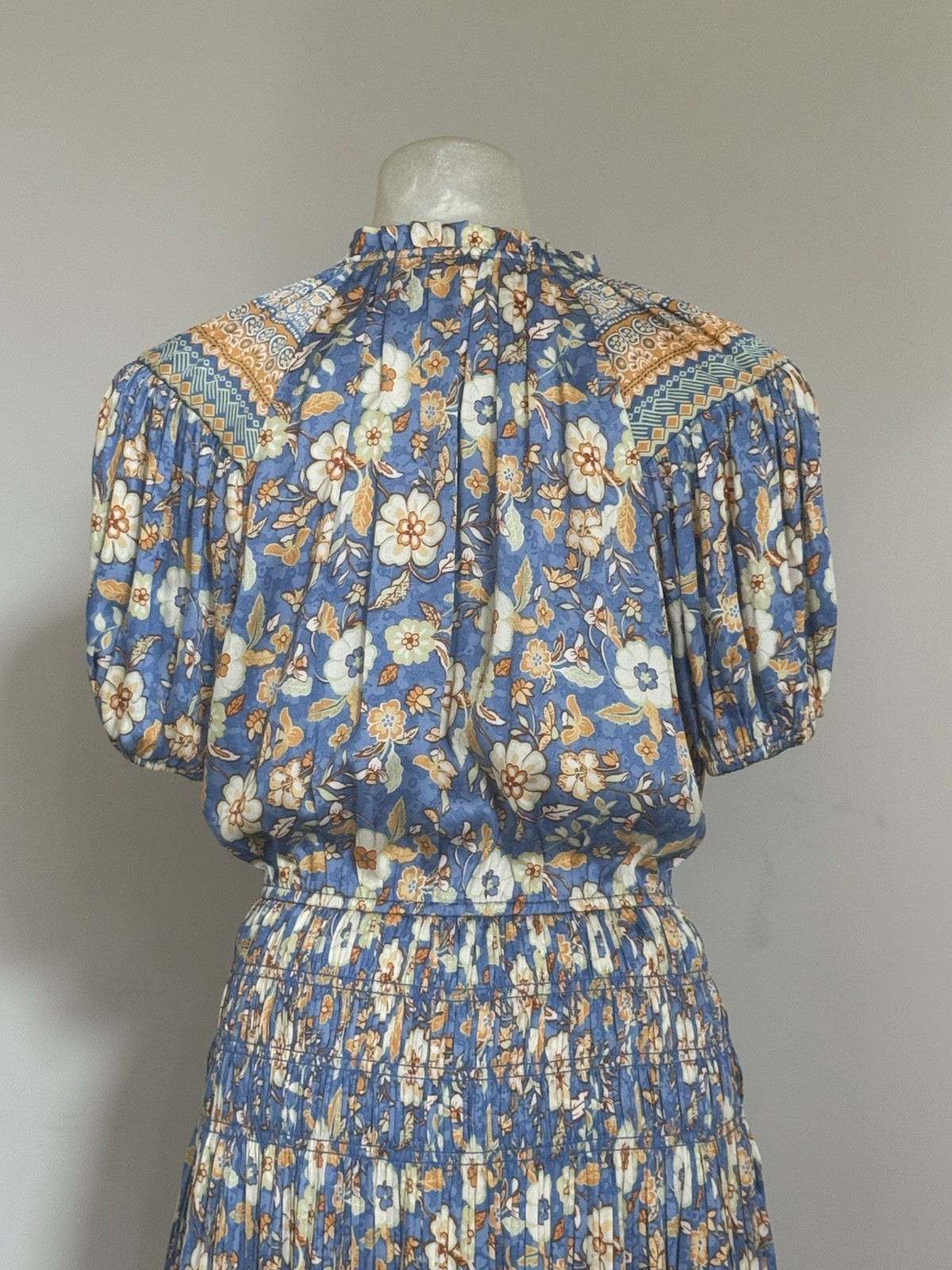 Current Air Womens Fit & Flare Dress Blue Floral Short Sleeve Size S