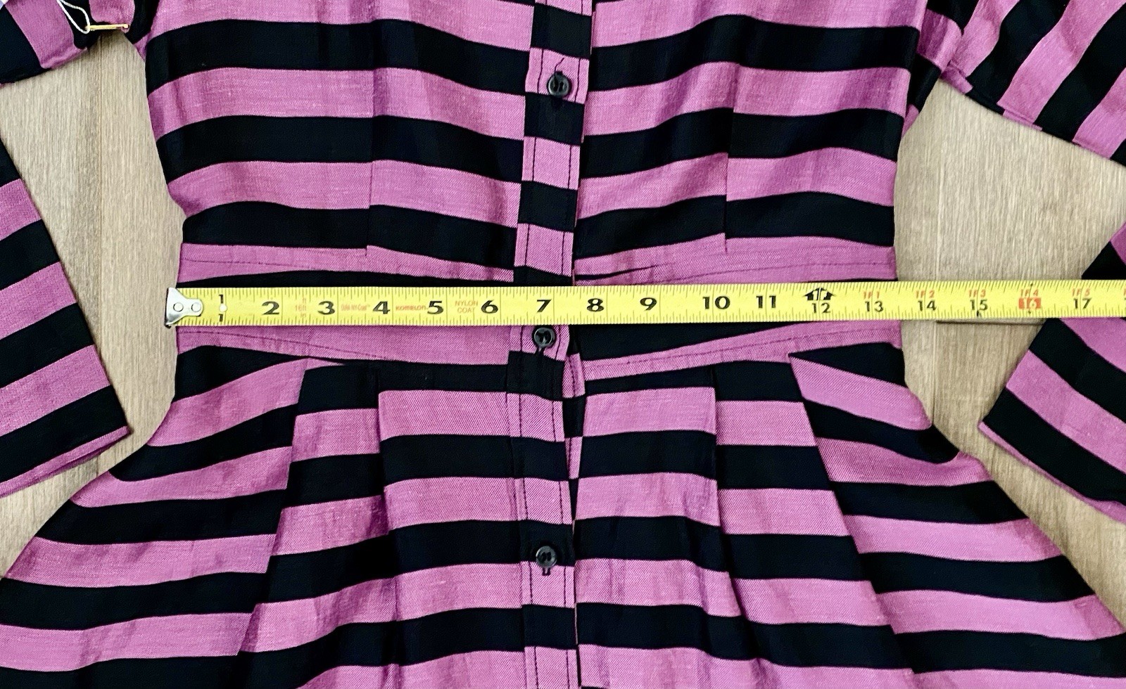 Never A Wallflower Button Down LS A-Line Dress Fuchsia Black Stripe Linen XS NWT