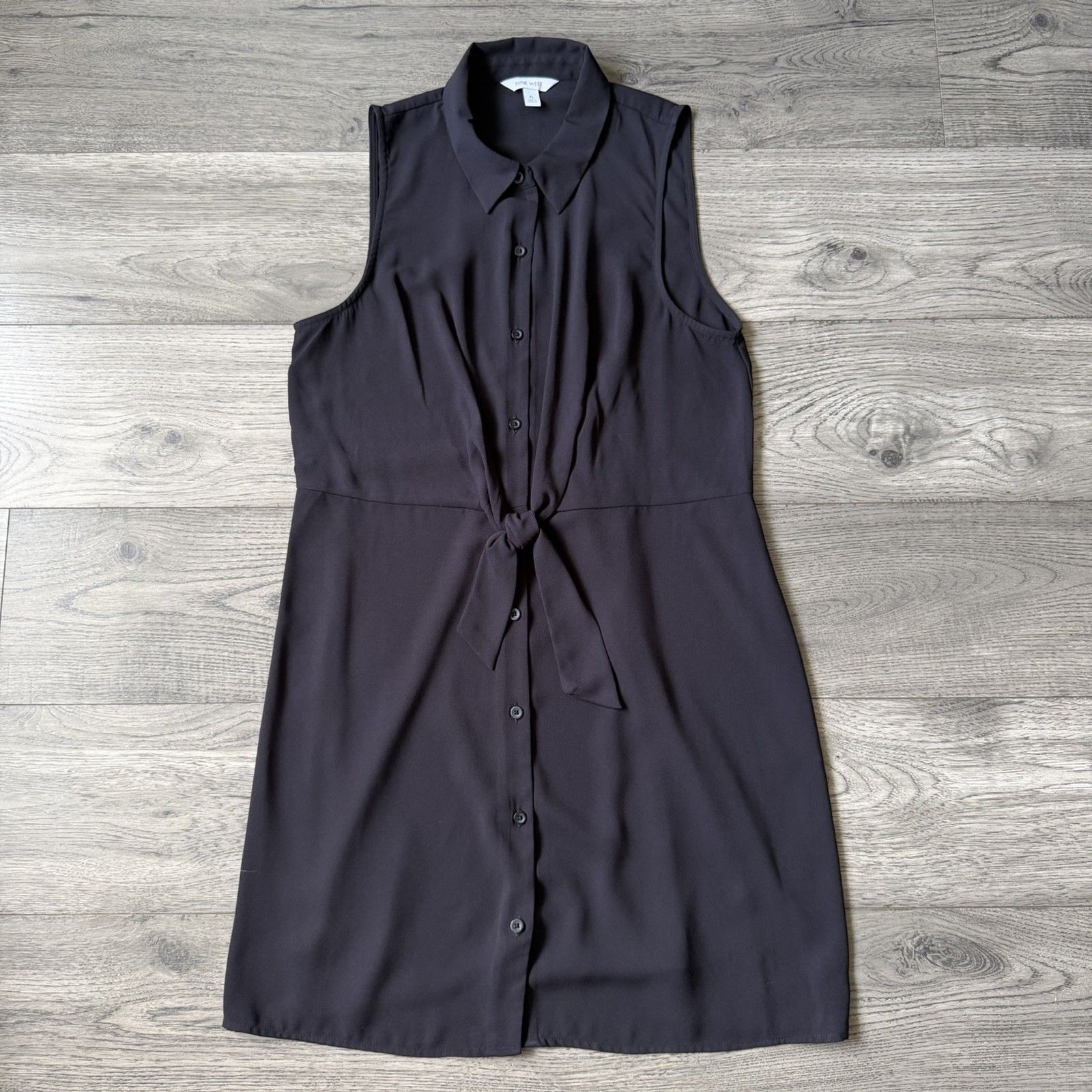 Nine West Women’s Sleeveless Button-Down Black Tie-Front Shirt Dress Size XL