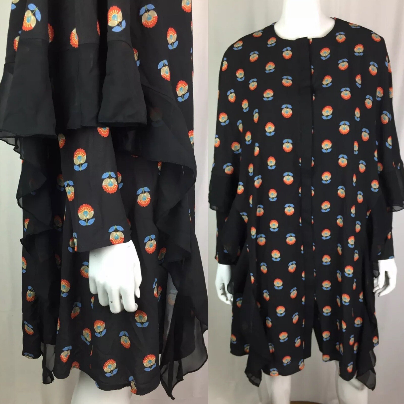 NWT $180 Refka 38 Black Floral Boho Ruffle Oversize Shirt Dress Anthropologie M
