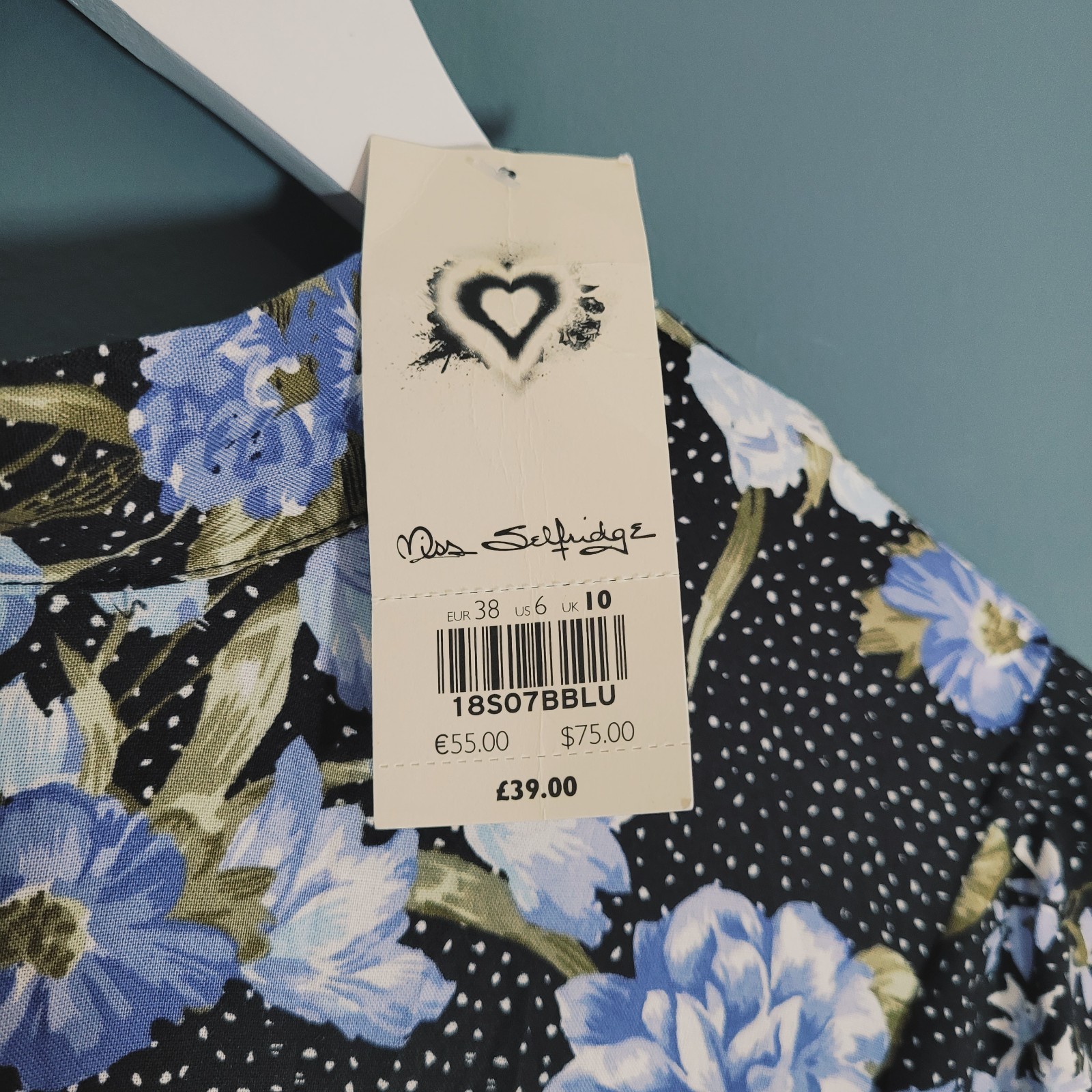 BNWT NEW MISS SELFRIDGE DRESS 10 SHIFT BLUE BLACK FLORAL LONG SUMMER CT900