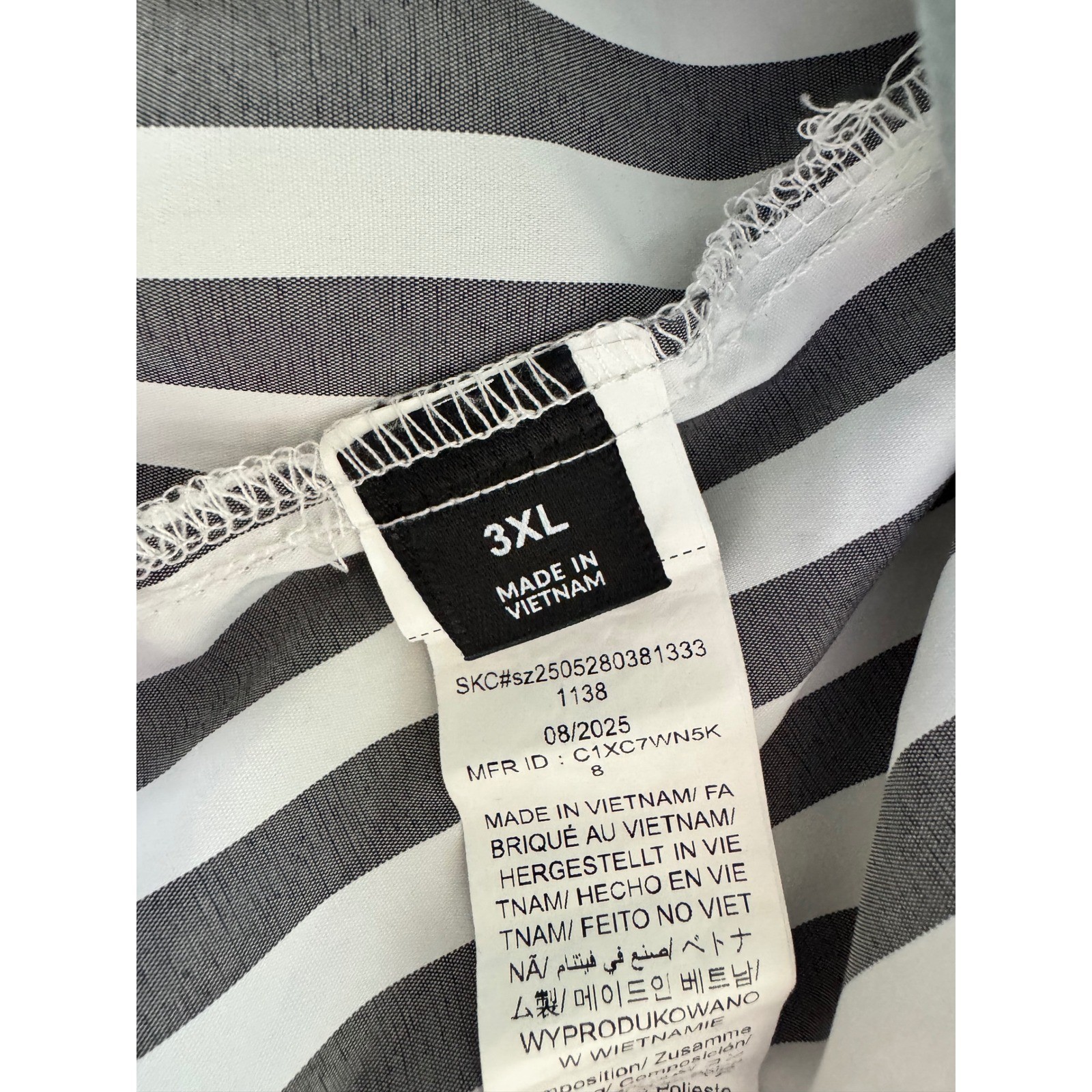 One Shoulder Stripe Mini Dress Womens 3XL Grey White Drop Waist Summer Chic