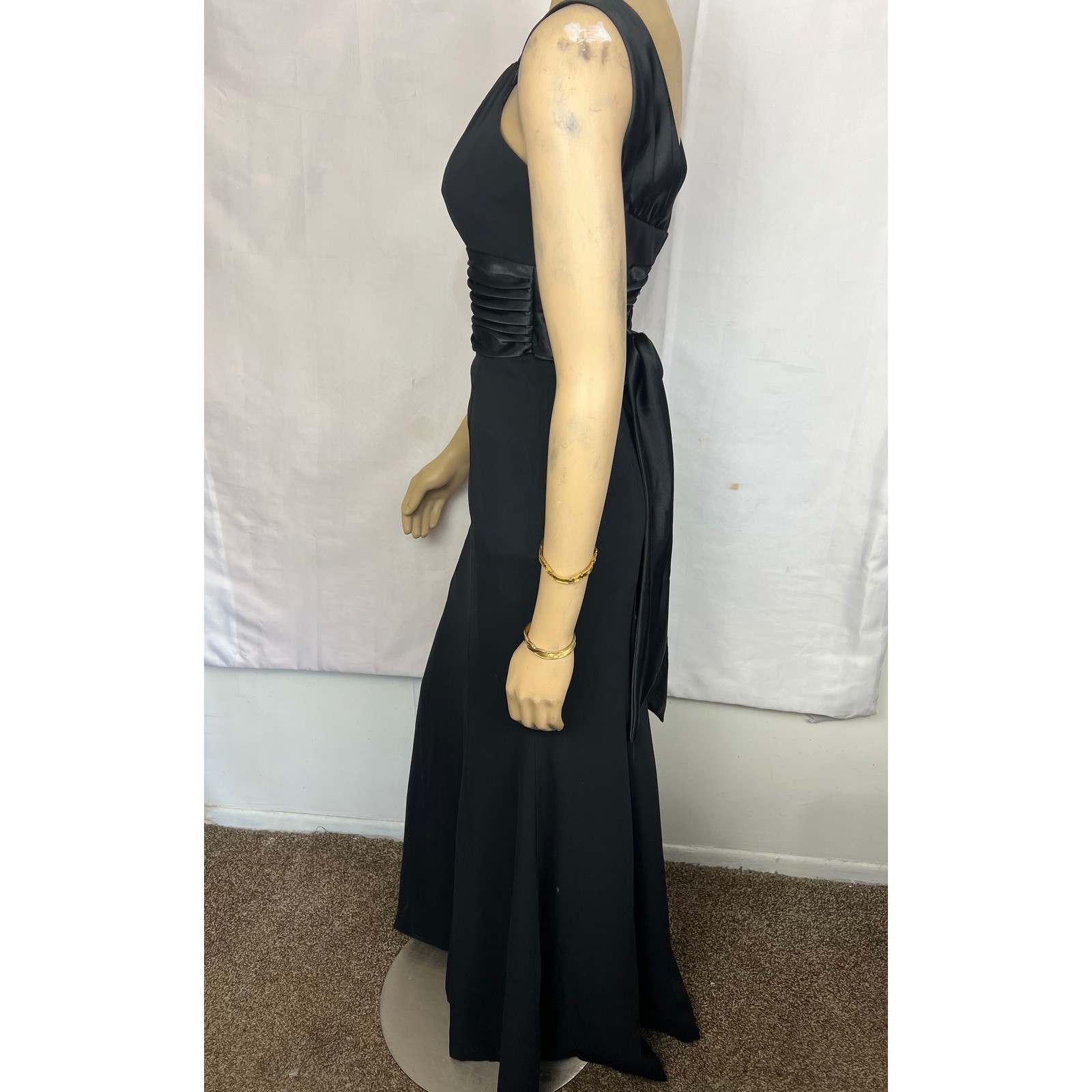 Formal Black High Neck Open Back Evening Gown with Satin Bow Detail Floor Length