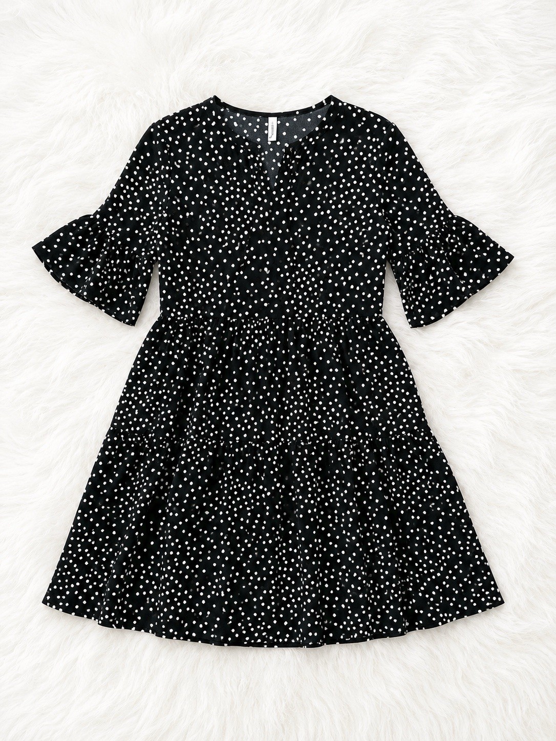 Viishow Black White Polka Dot Dress Medium Cottagecore Ruffle Sleeve Babydoll