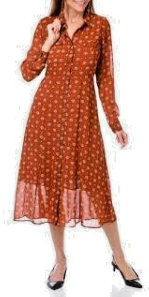 NWT Lucky Brand Rust Colored Midi Shirt Dress/Printed Medallion design/Size 8
