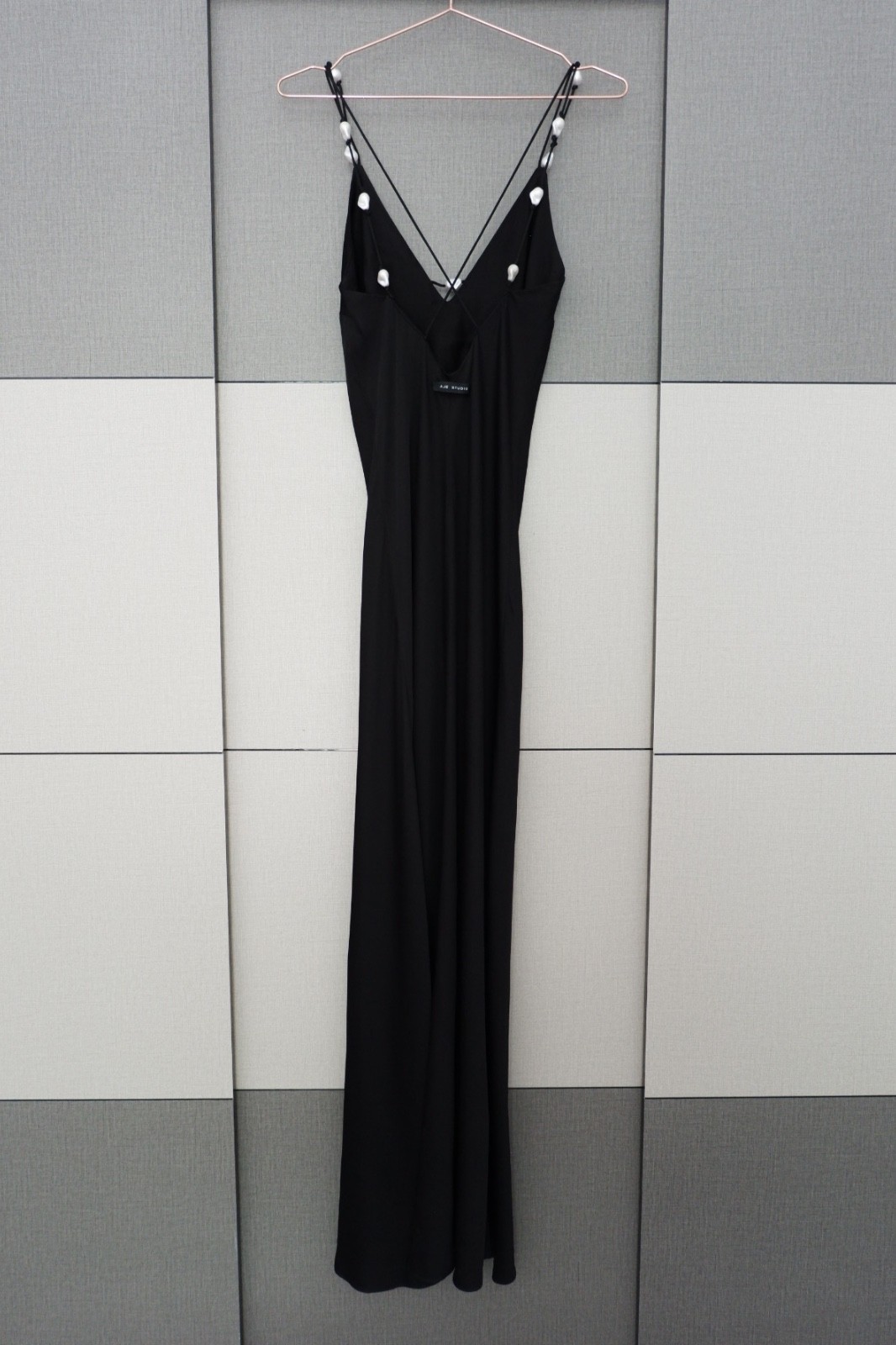 Aje Studio Agate Crossback Maxi Dress Black Pearl Beaded Bias Cut AU 6 / US 2