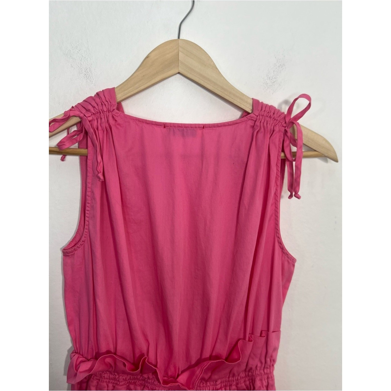 Stark X Pink Ginny Midi Elastic Waist Cotton V Neck Pockets Dress Size Small