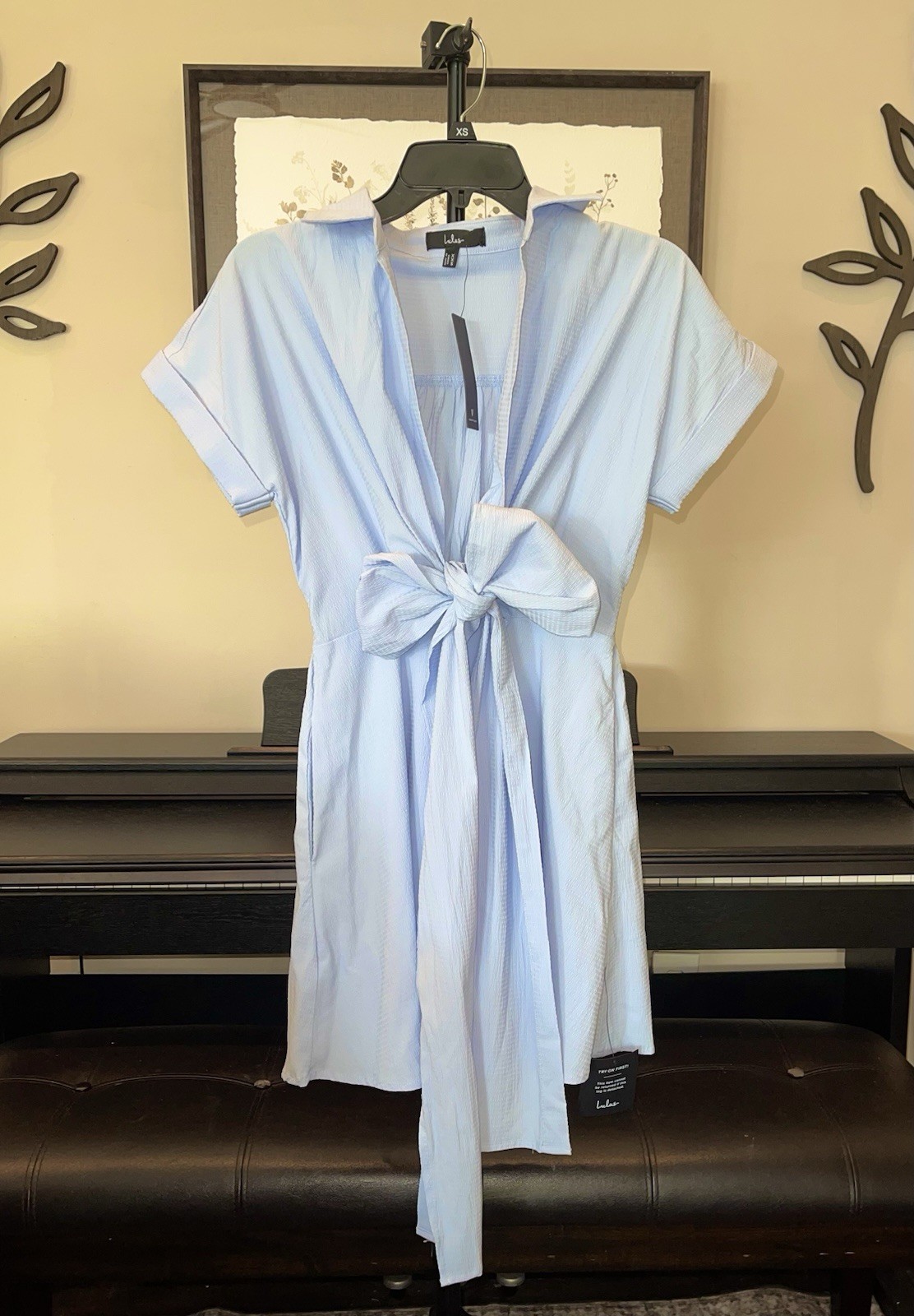 Lulus Breeze By Light Blue Tie-Back Mini Dress With Pockets – Size XXS