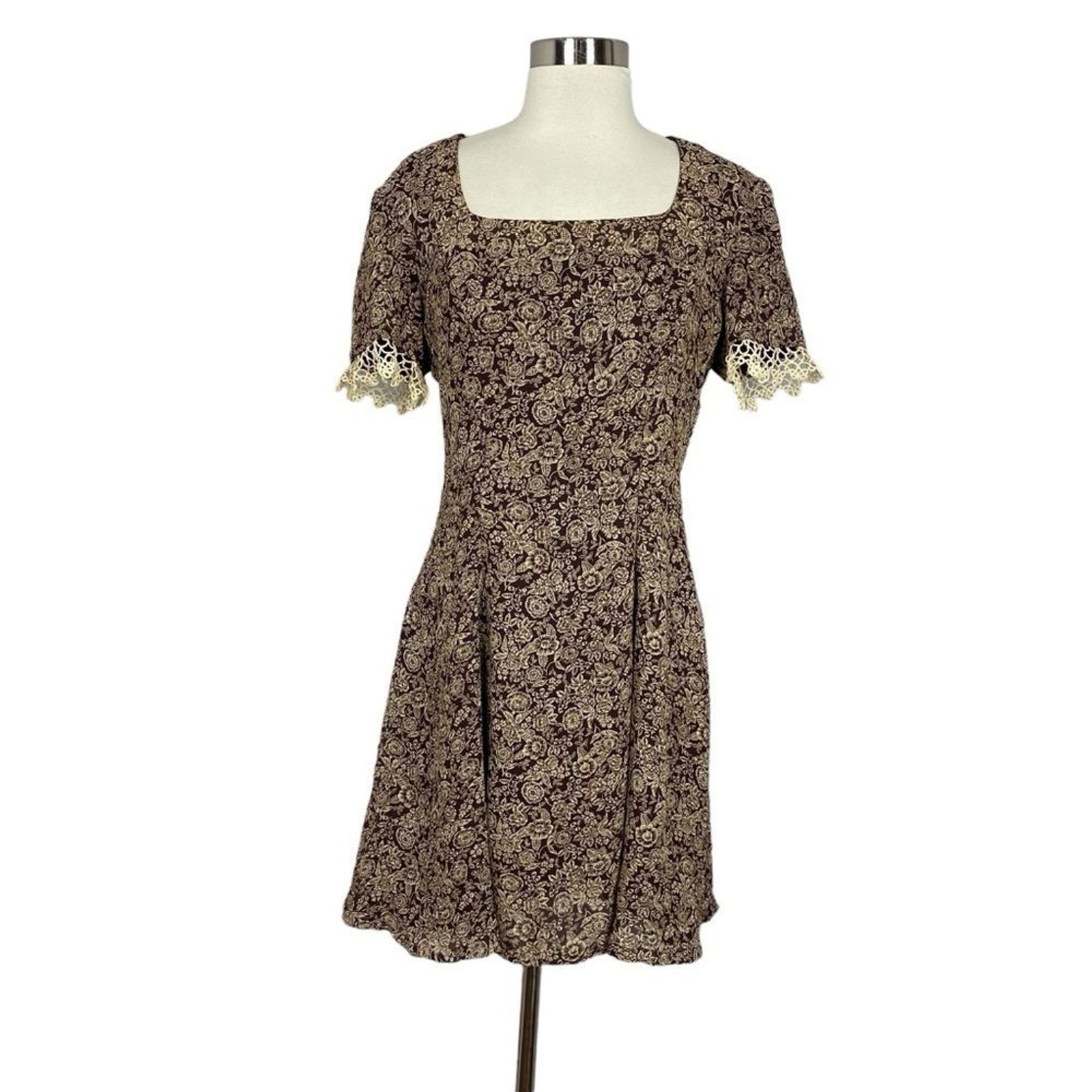 Vintage 90s Liz Claiborne Brown Floral Dress M