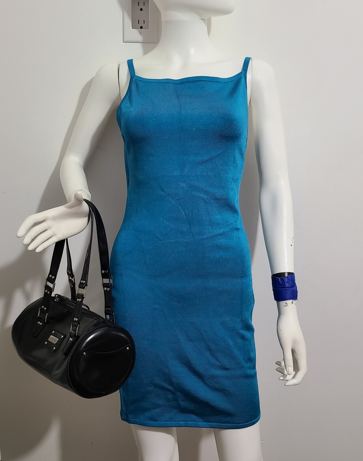 New GUESS Womens Sz Medium Shift Dress Blue Bodycon Mini Dress Keyhole Designer